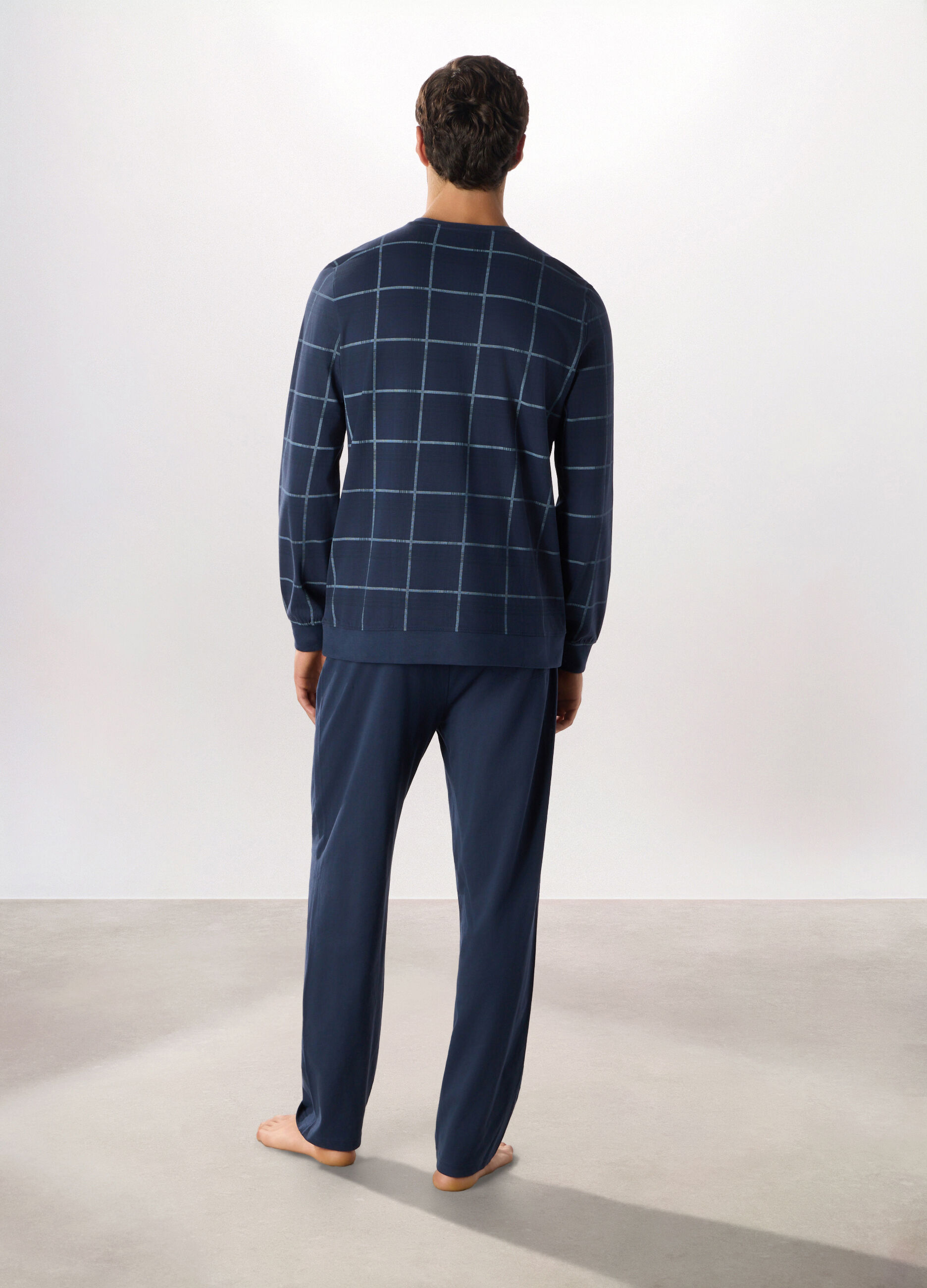 Pigiama lungo in puro cotone a quadri uomo_1