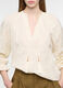 Blusa con scollo a V e ricami in puro cotone donna_2