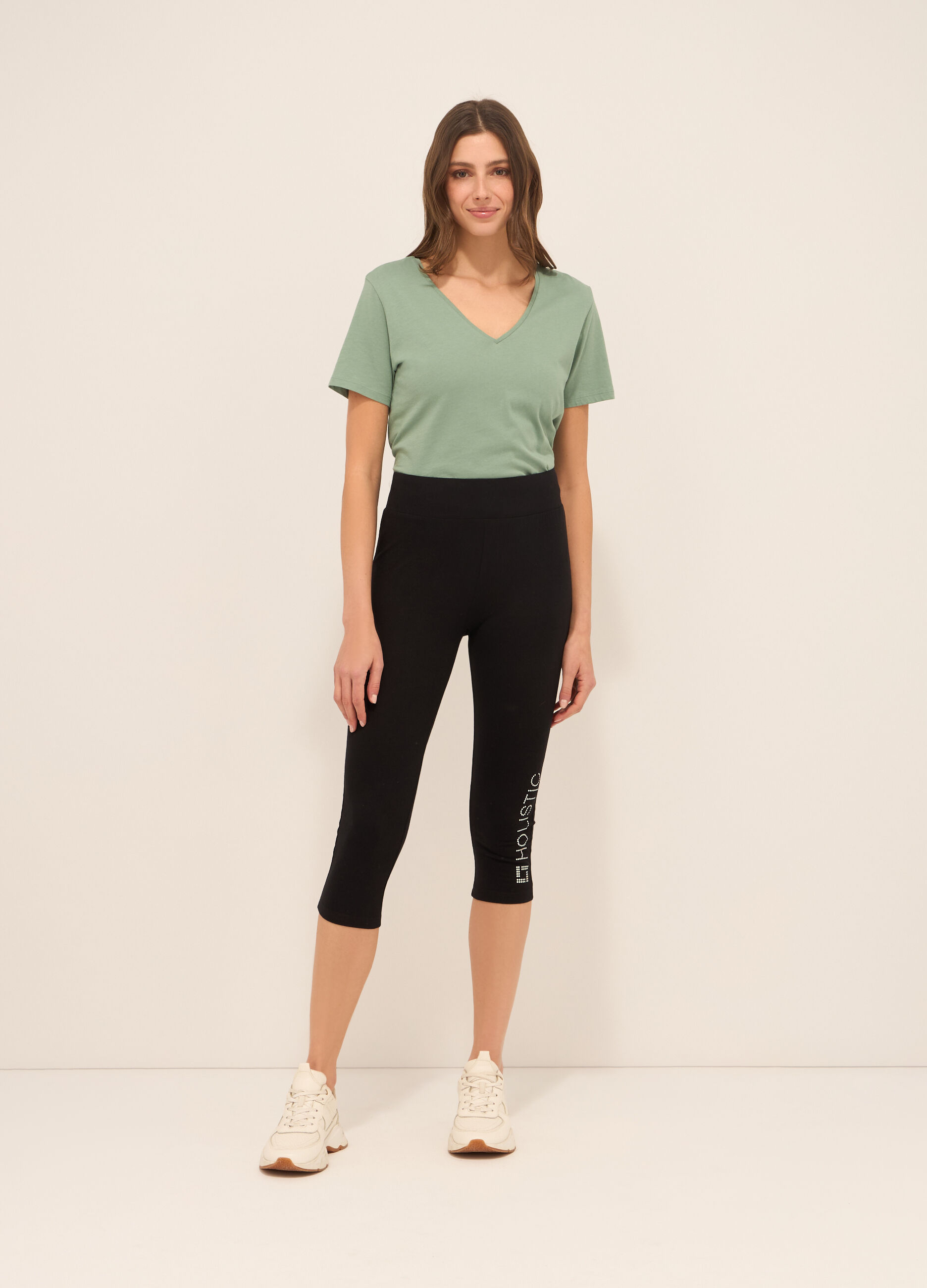Leggings capri in cotone stretch donna_0