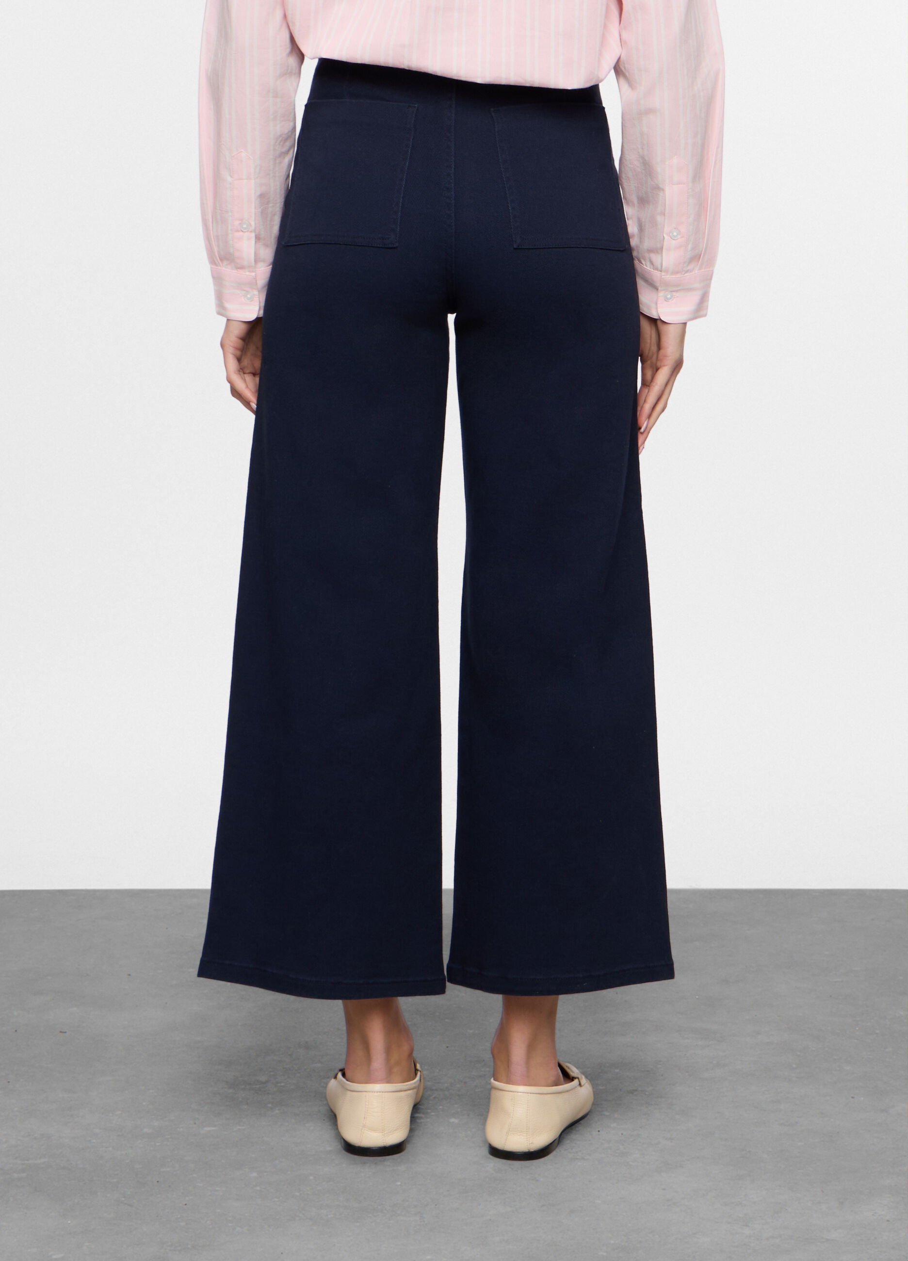 Pantaloni wide leg in twill stretch donna_1