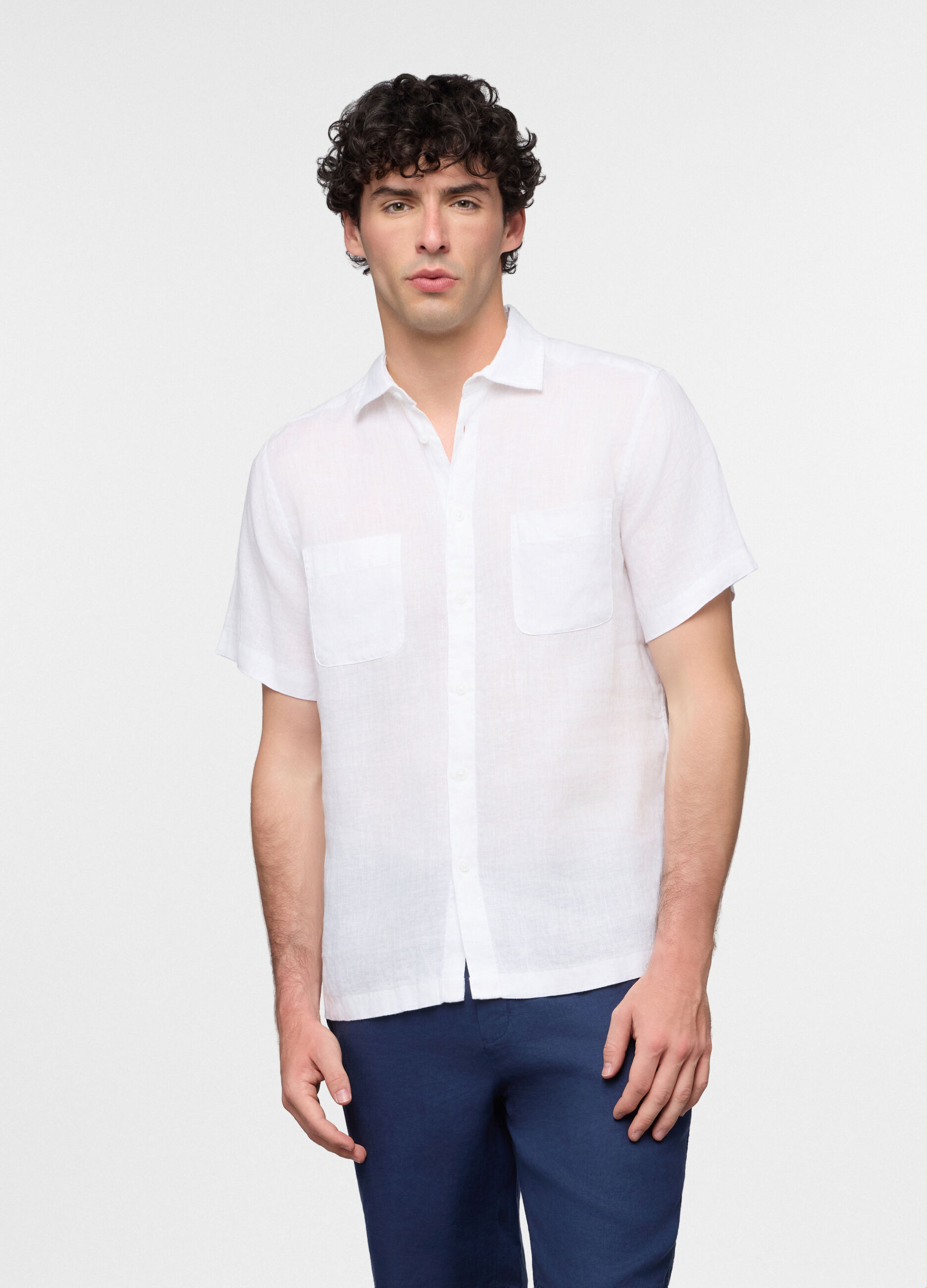 Camicia a maniche corte in lino uomo_0