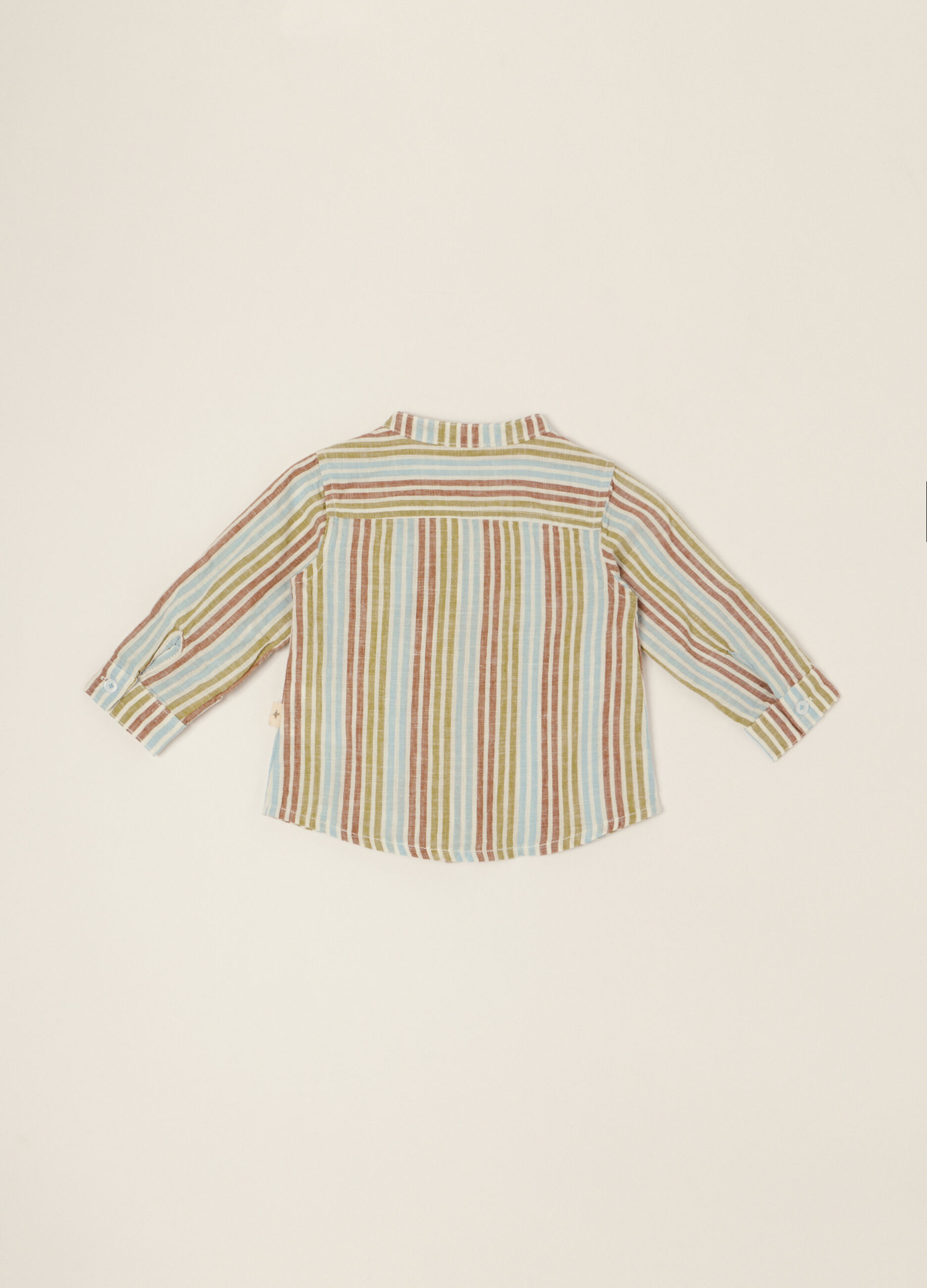 Camicia multicolor a righe in misto cotone e lino_1