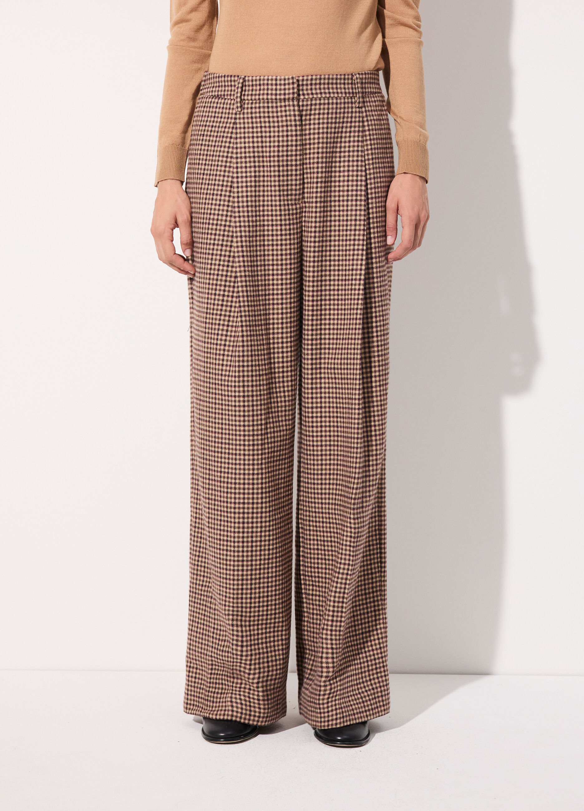 Pantalone palazzo a quadri in misto lana donna_1