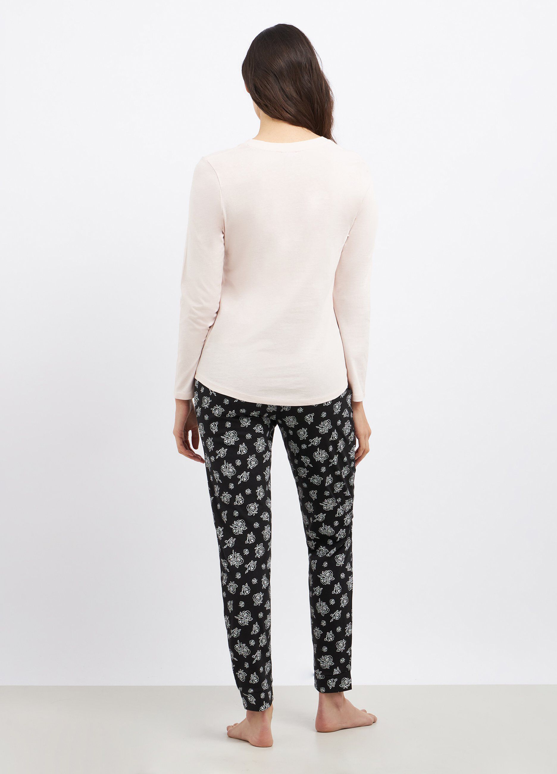 Set pigiama lungo in puro cotone con stampa glitter donna_1