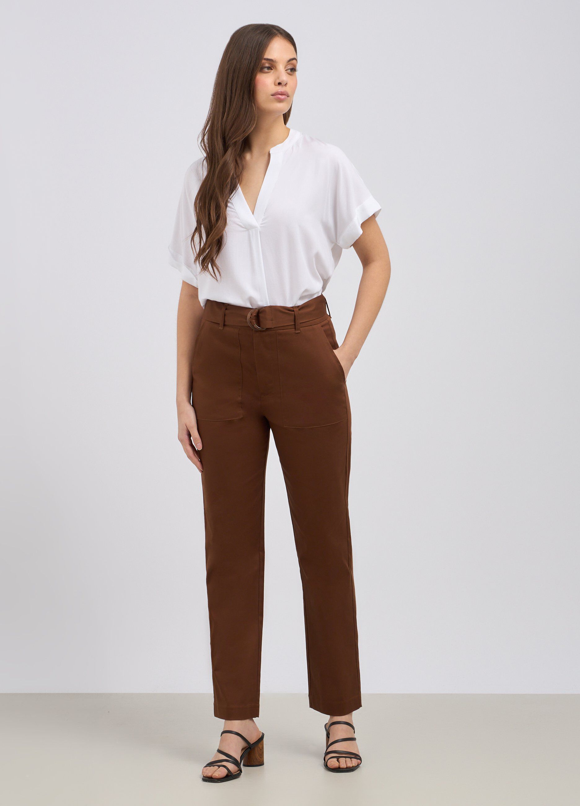 Pantalone a sigaretta con cintura donna_0