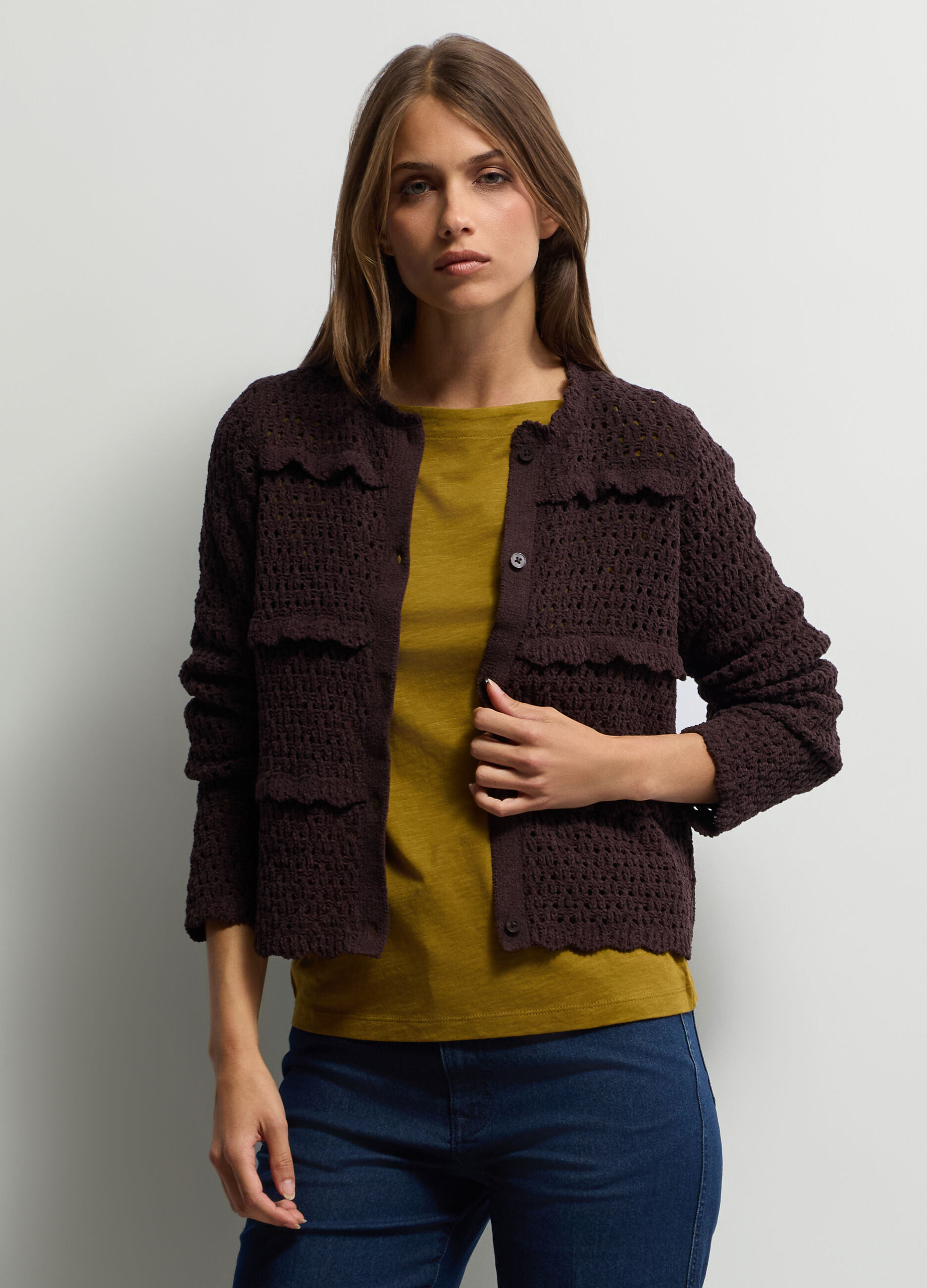 Cardigan girocollo operato donna _0