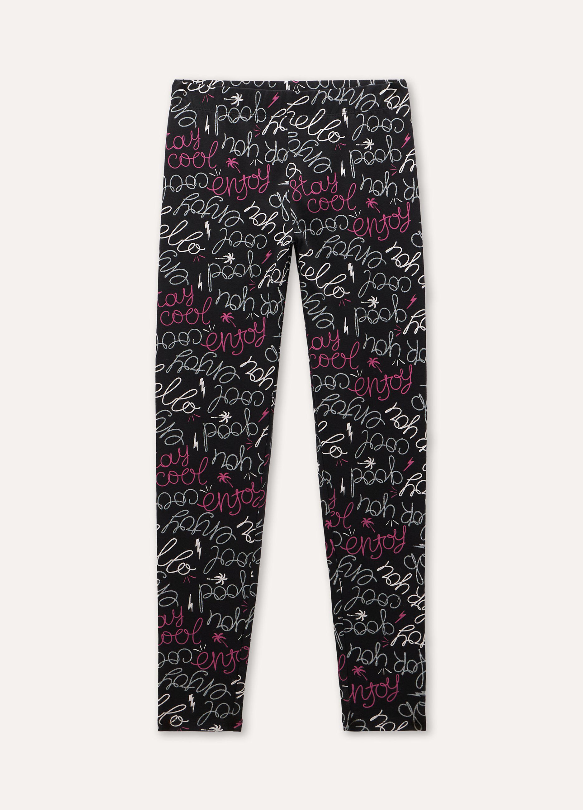 Leggings in cotone stretch con stampa ragazza_0
