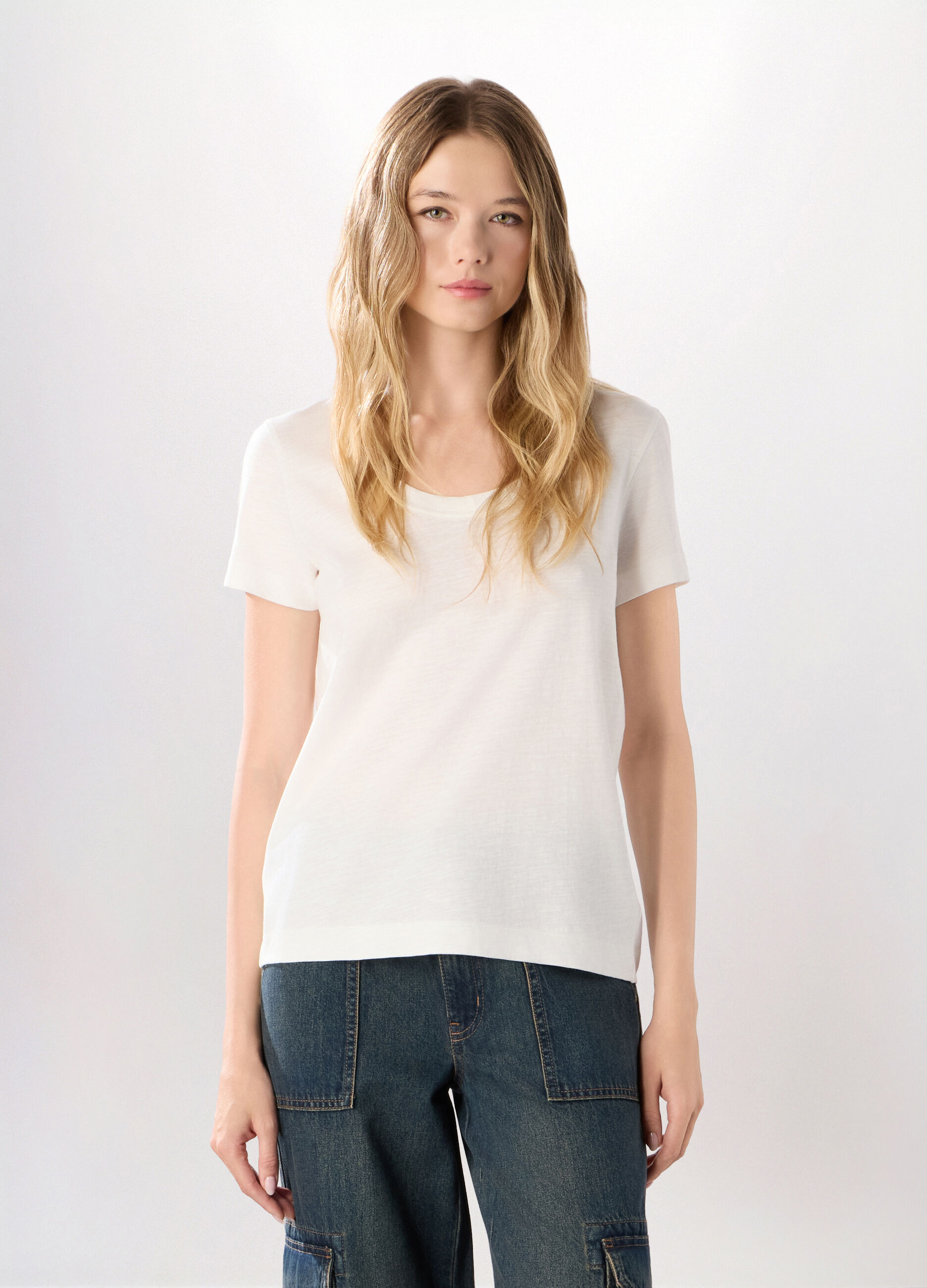 T-shirt in jersey slub di puro cotone donna_0