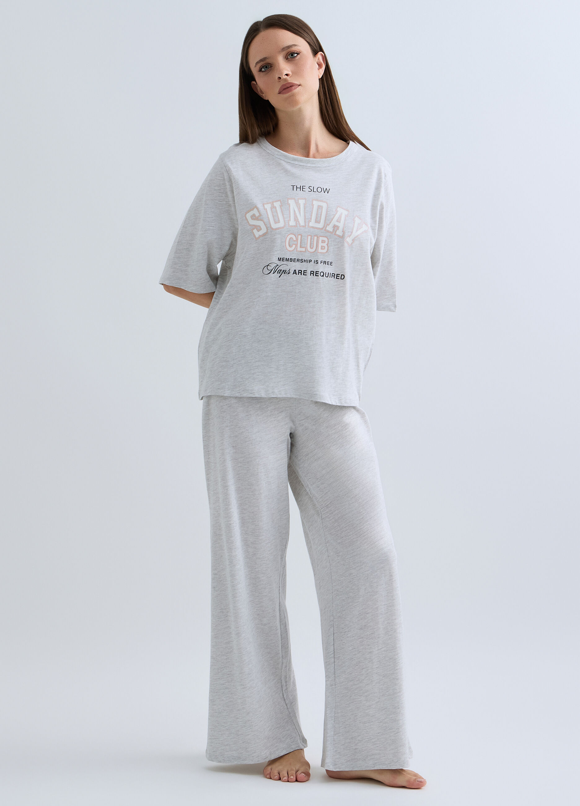 Pigiama lungo in cotone misto viscosa donna_0