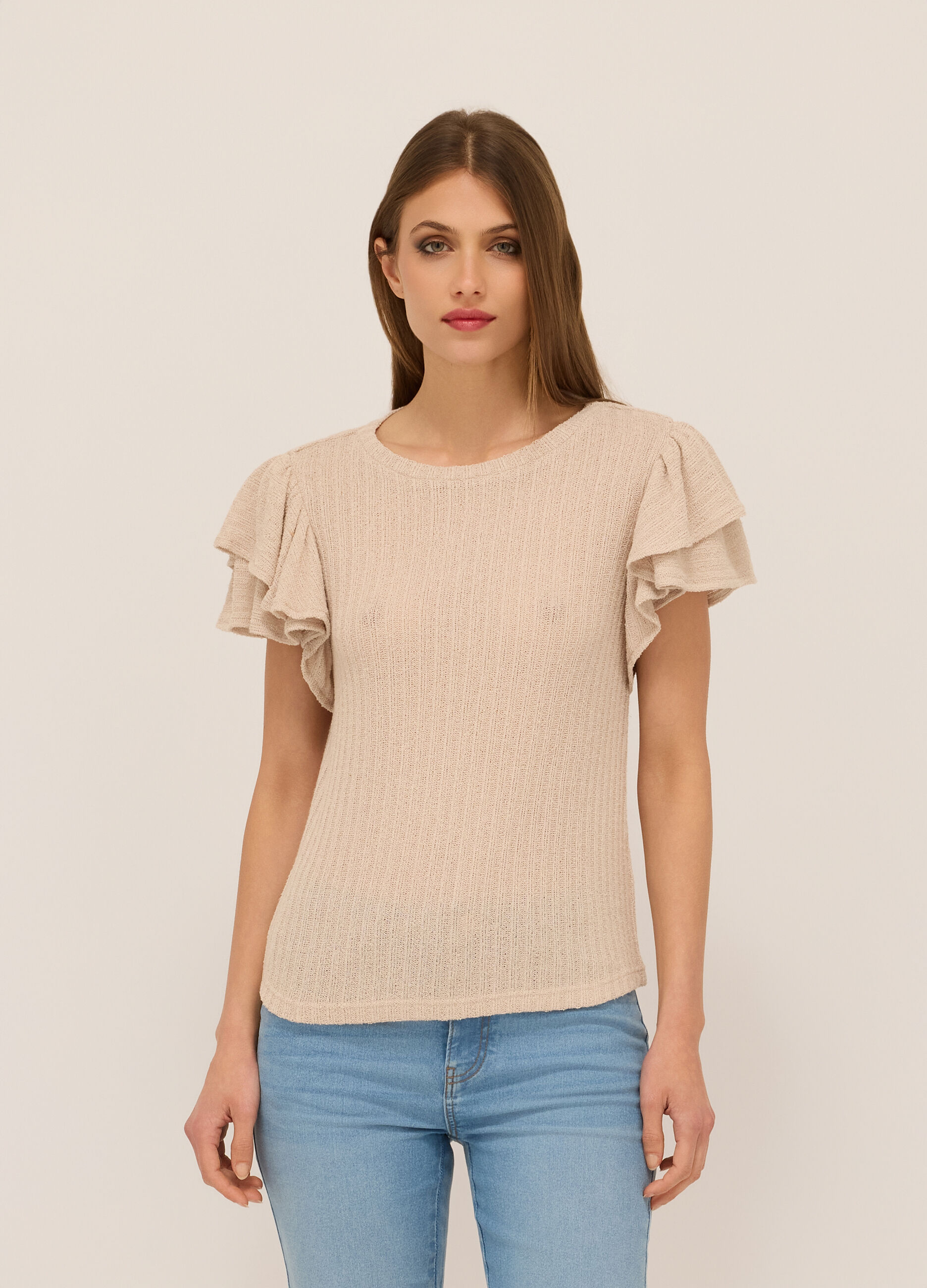 T-shirt in costina con rouches donna_0