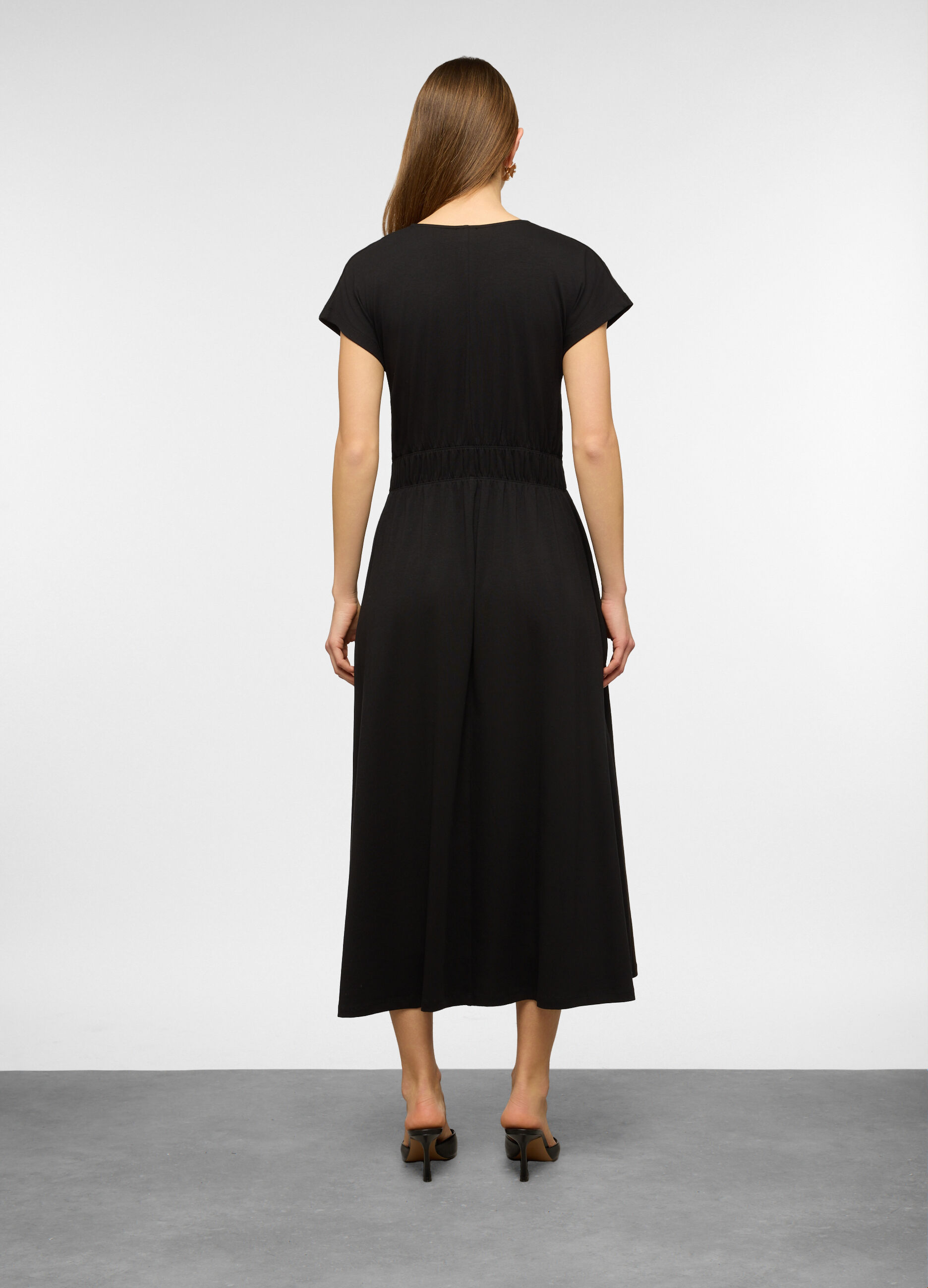 Vestito lungo in jersey di cotone stretch donna_1