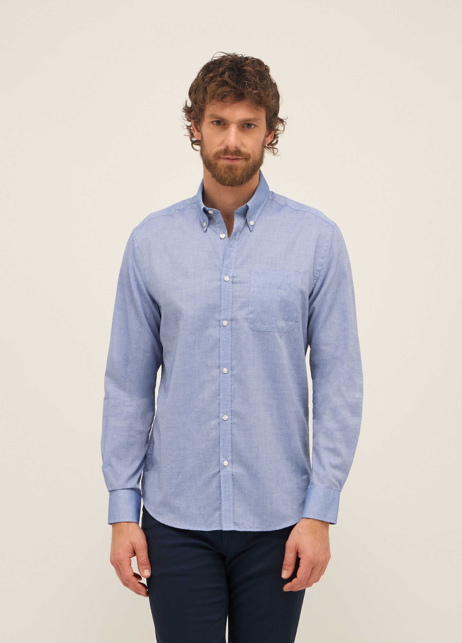 Camicia regular fit button-down in misto cotone uomo_0