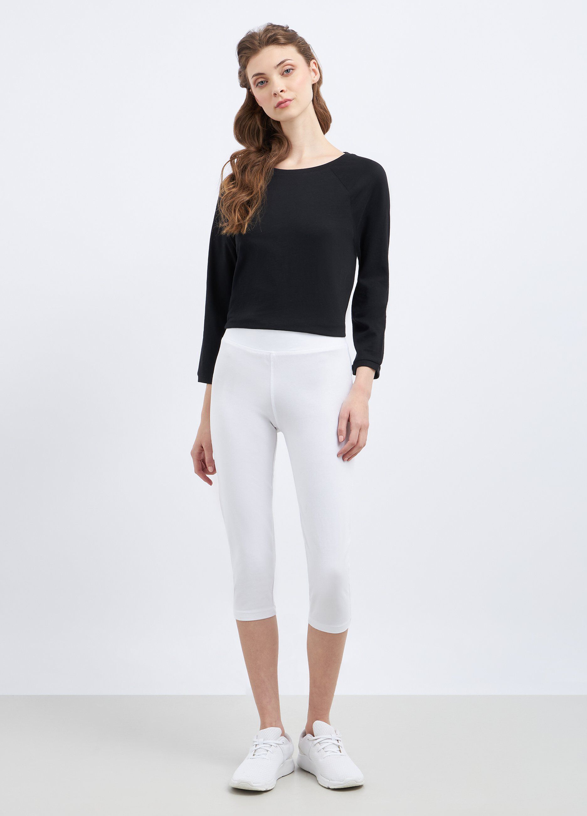 Leggings capri in cotone stretch donna_0