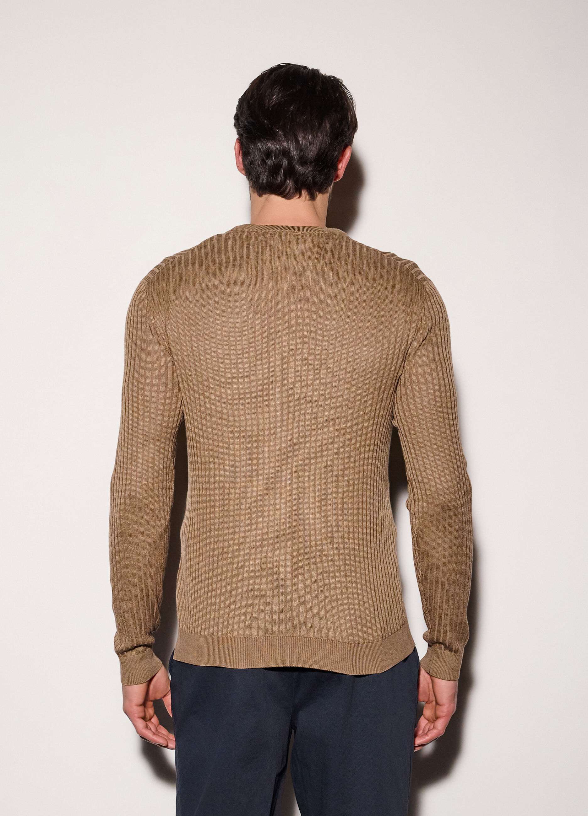 Maglione a costa piatta in cotone e modal uomo_1