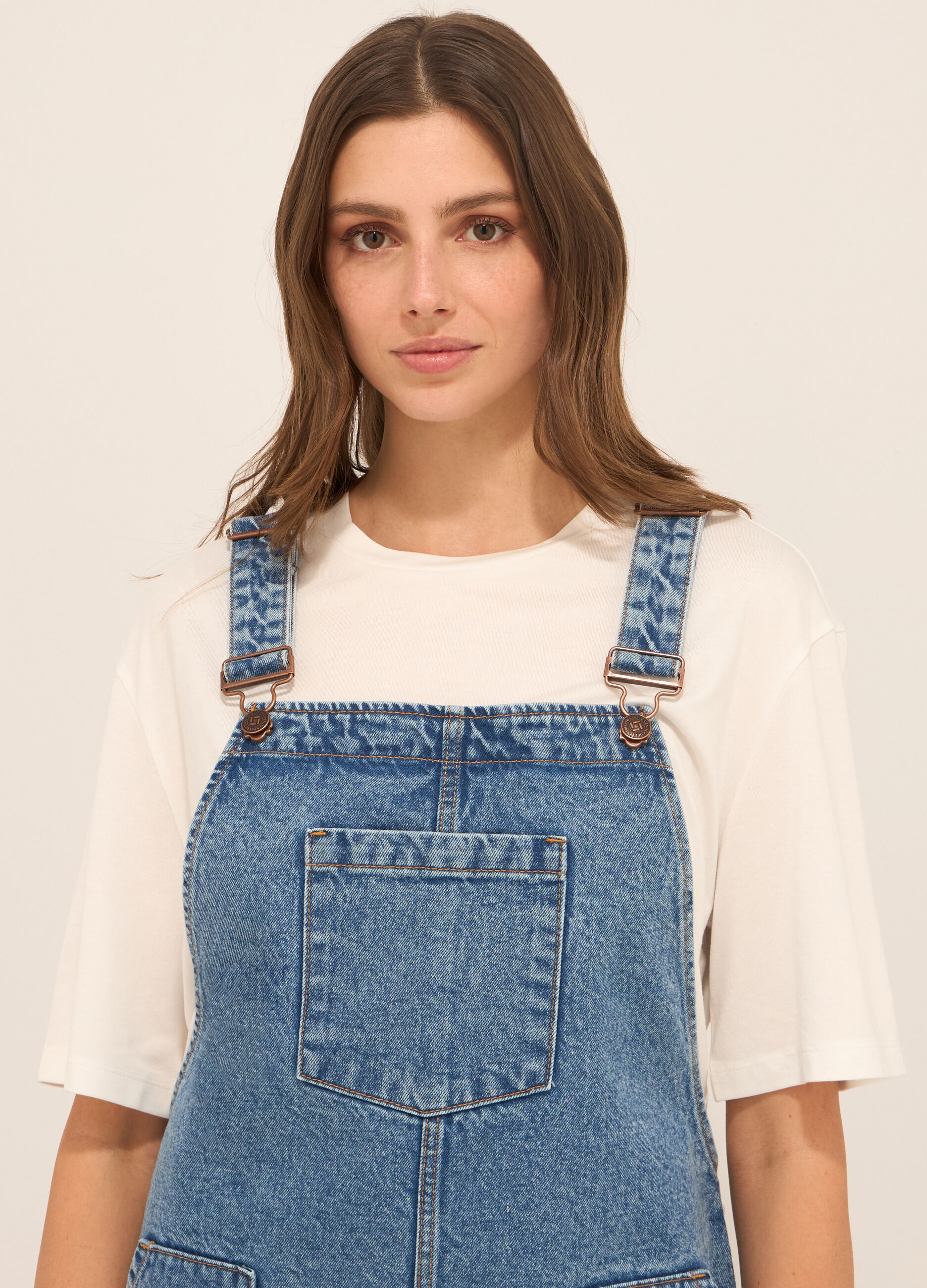 Vestito salopette in denim di puro cotone donna_2