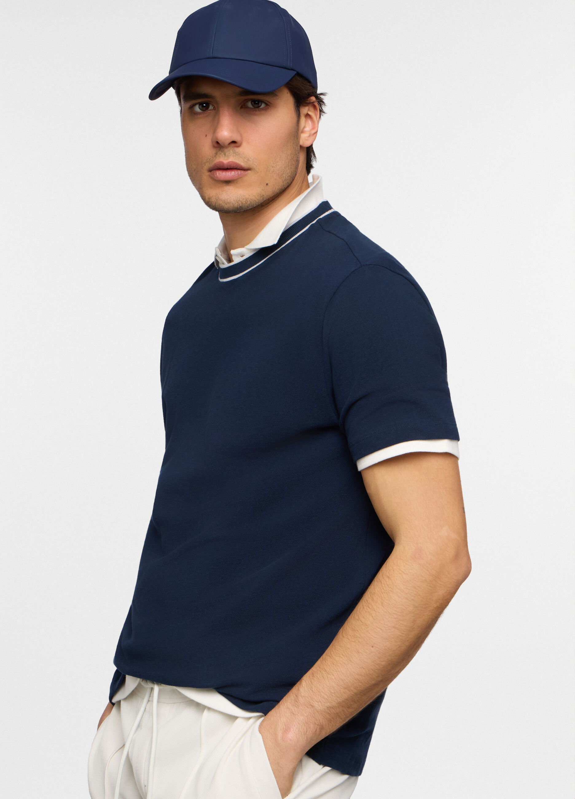 T-shirt girocollo in piquet di cotone uomo_0