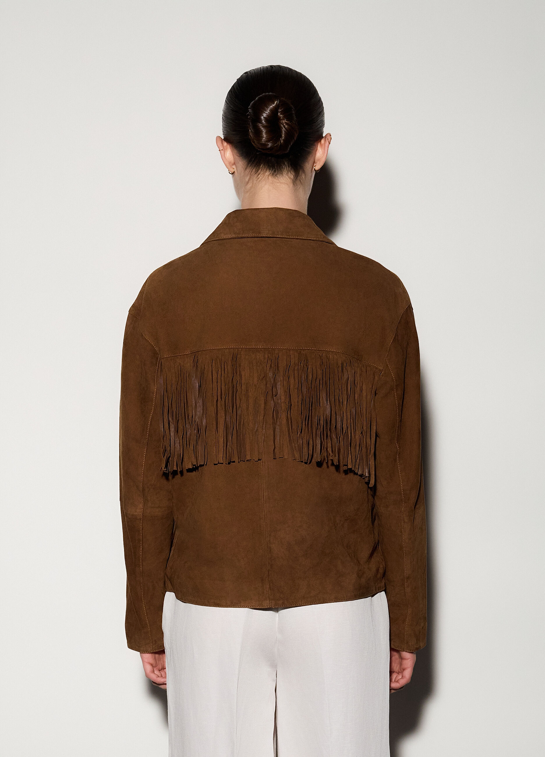 Giacca in vera pelle scamosciata con frange donna_2