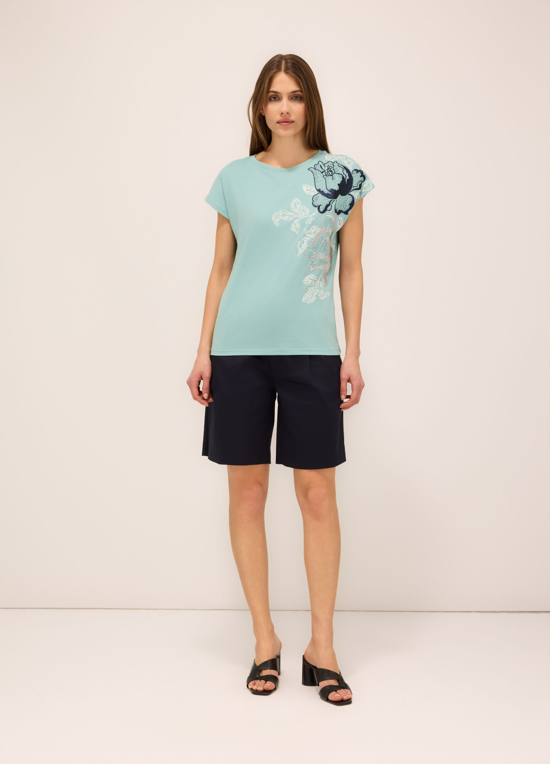 Shorts in raso di cotone stretch donna_0