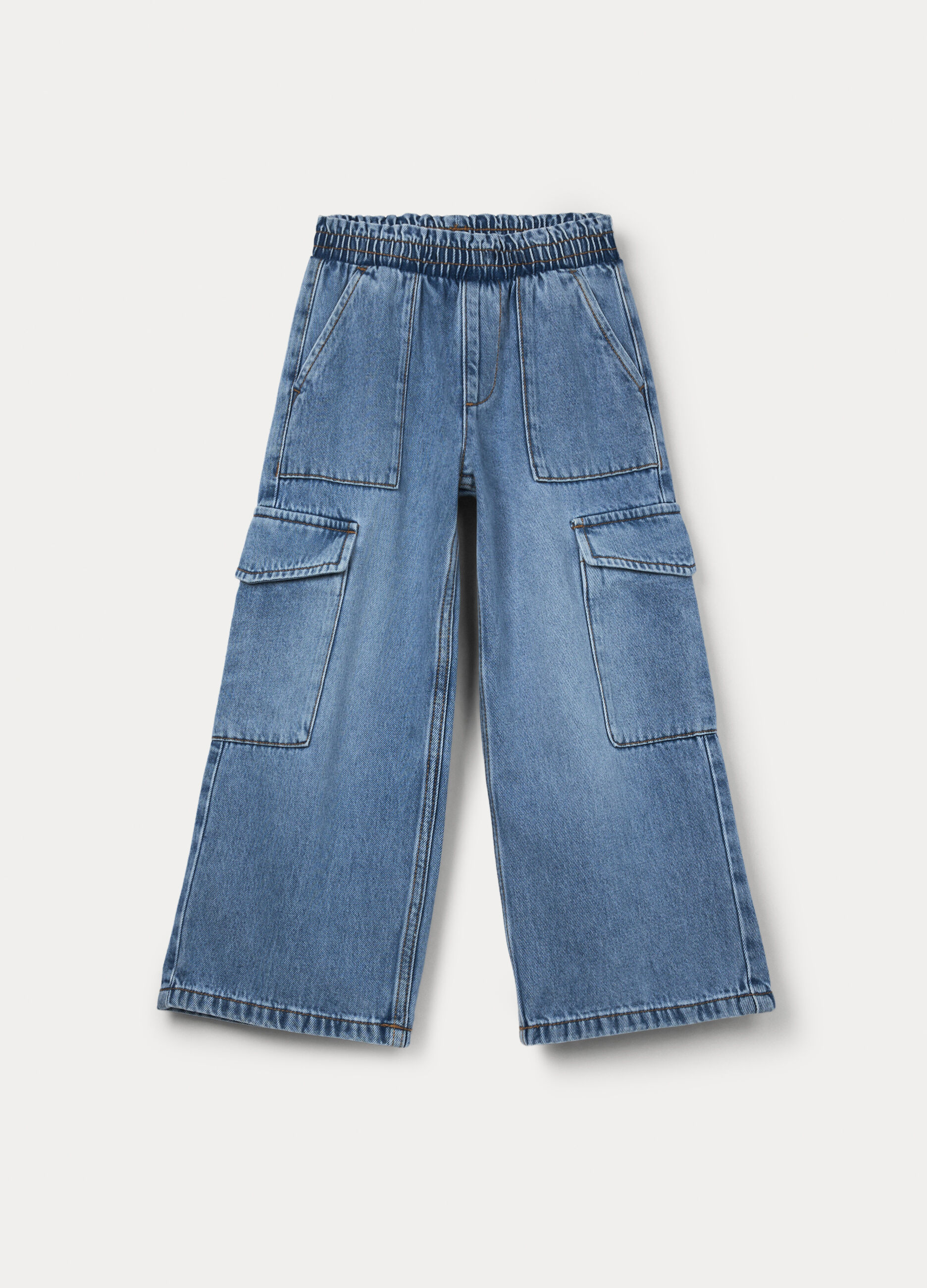 Jogger cargo wide leg in denim bambina_0