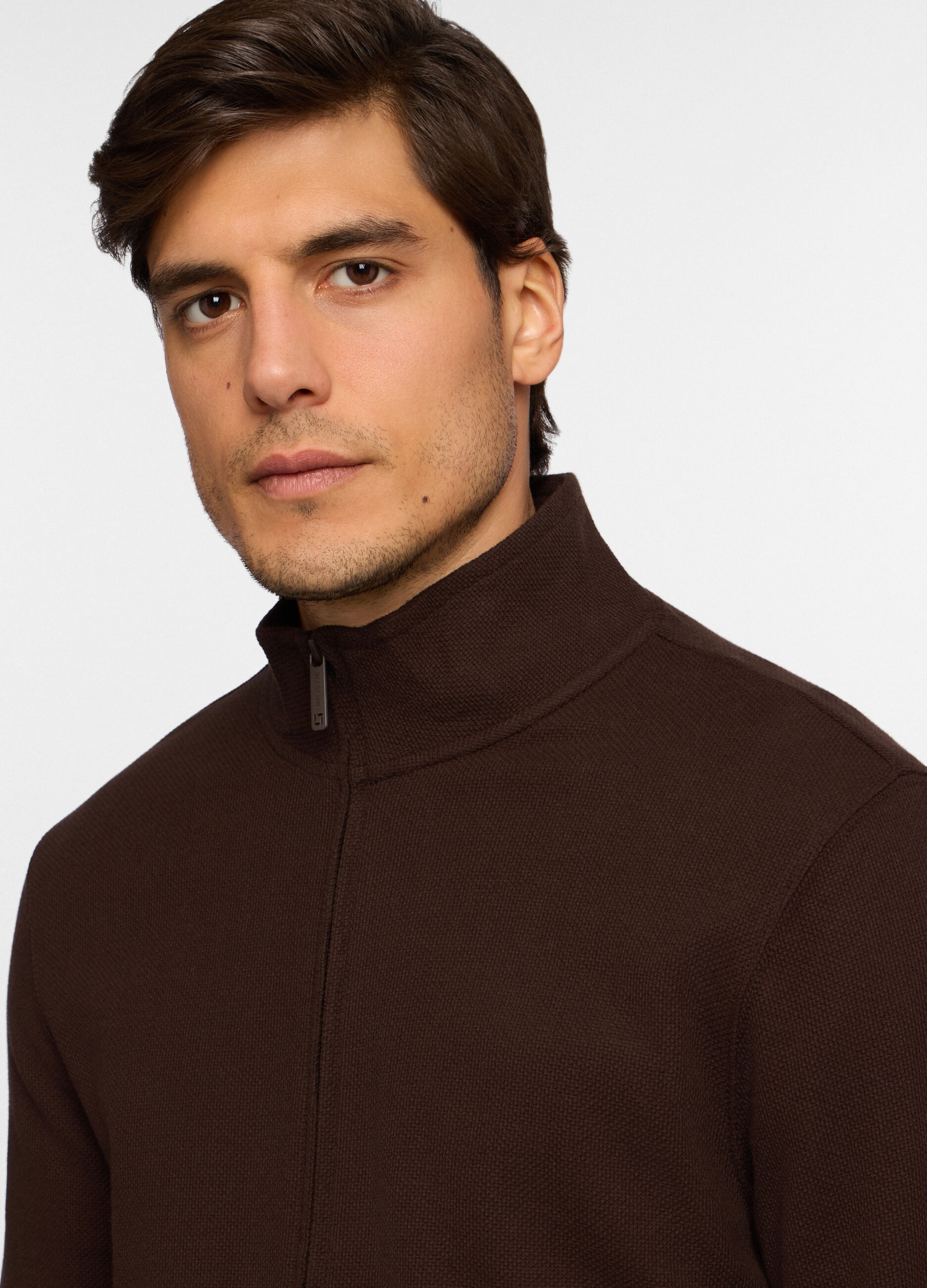 Felpa con zip in maglia di cotone uomo_2