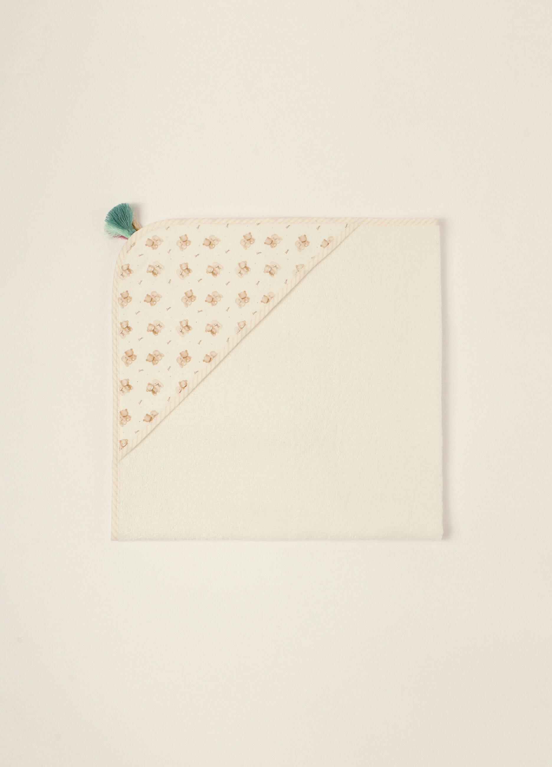 Accappatoio bianco in puro cotone con motivo a orsetti_0