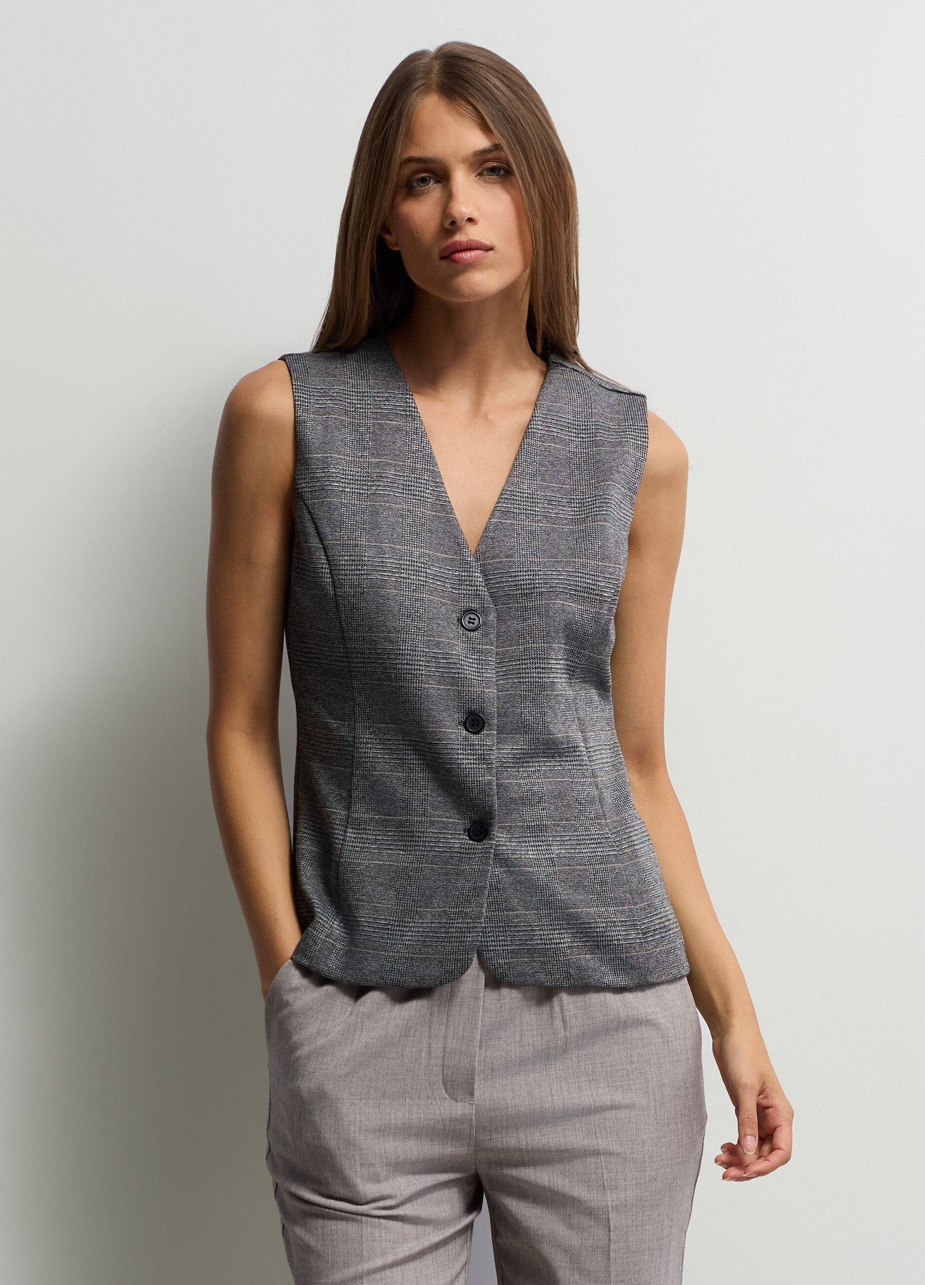 Gilet Slim Fit jacquard con scollo a V donna_0