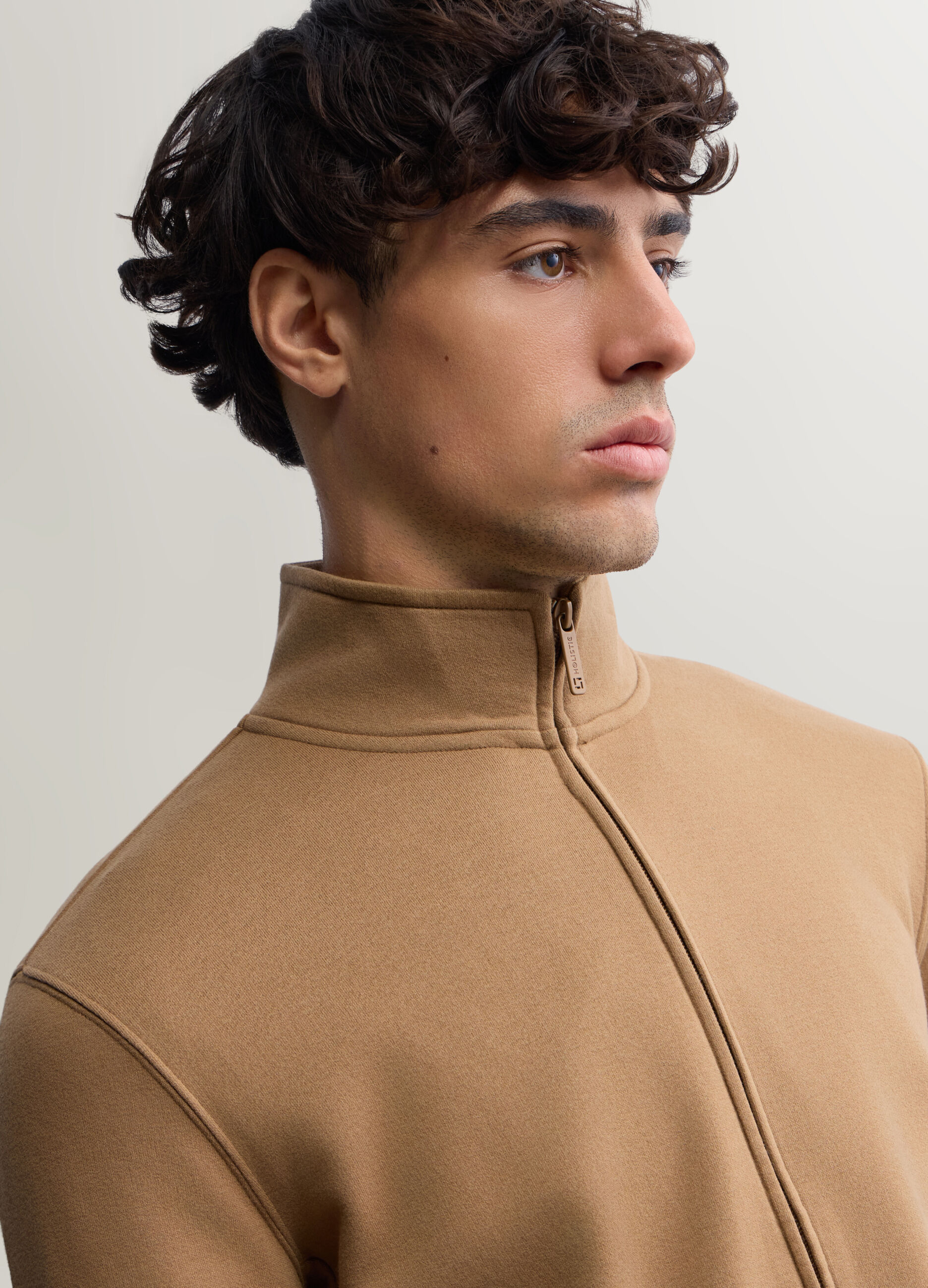 Felpa lupetto con zip in misto cotone uomo_2