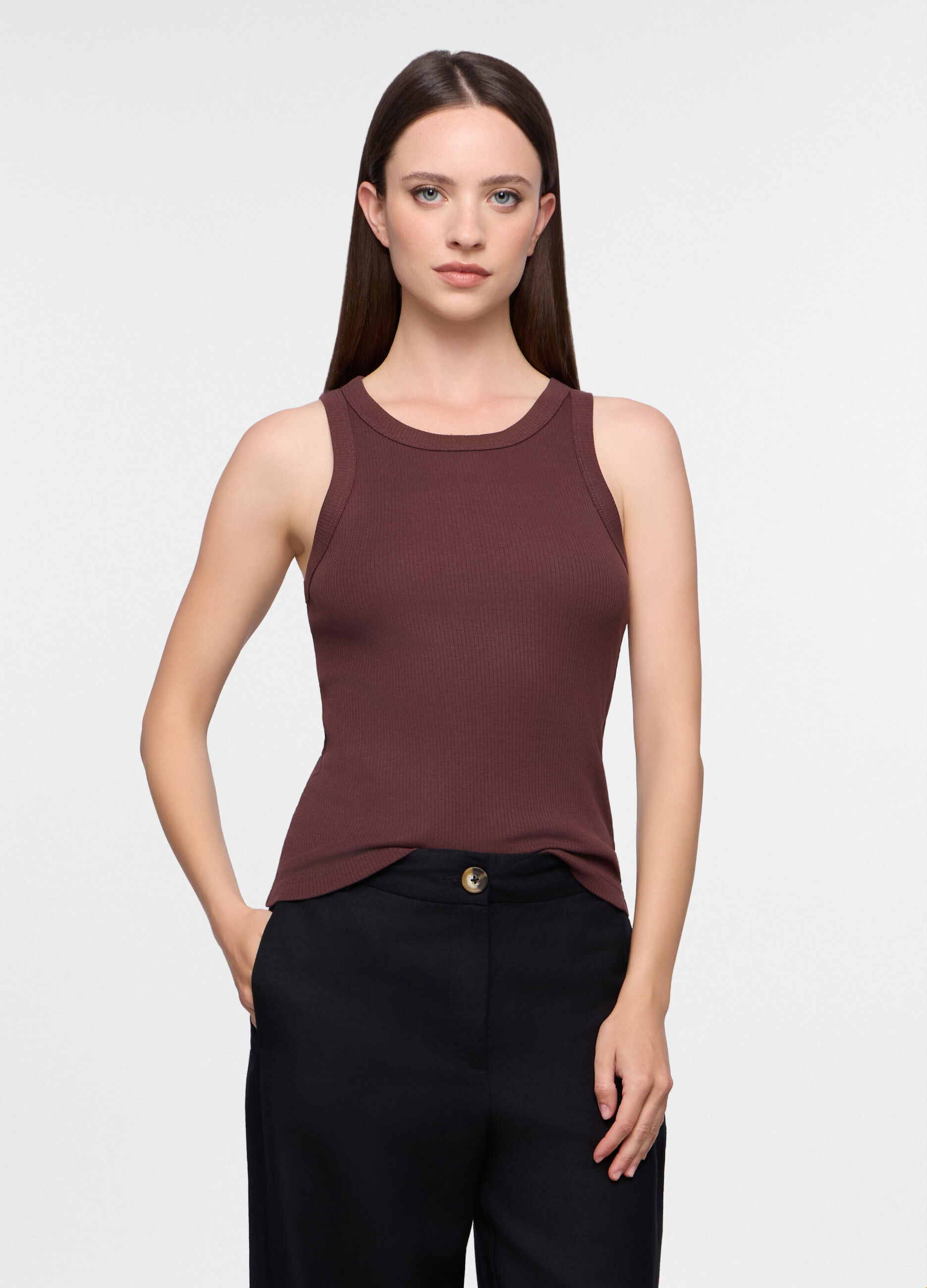 Canotta Fitted in costina di puro cotone donna_0