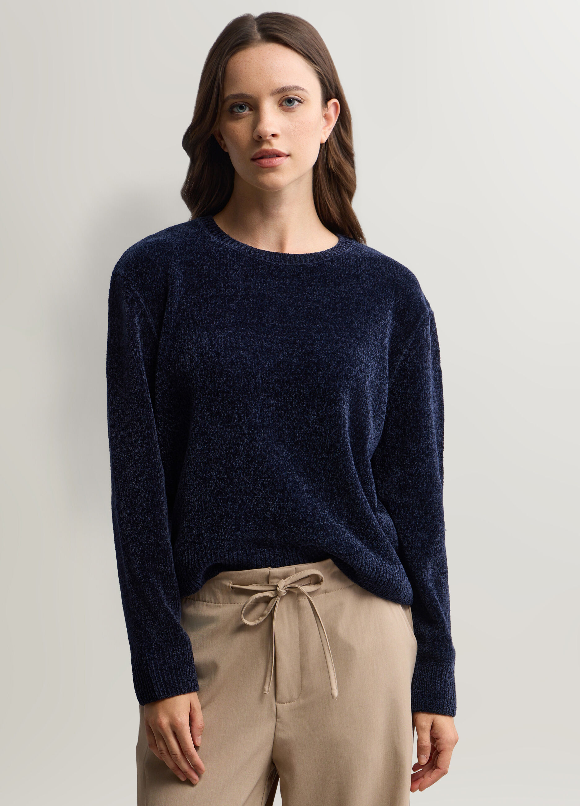 Maglione girocollo rasato in ciniglia donna_0