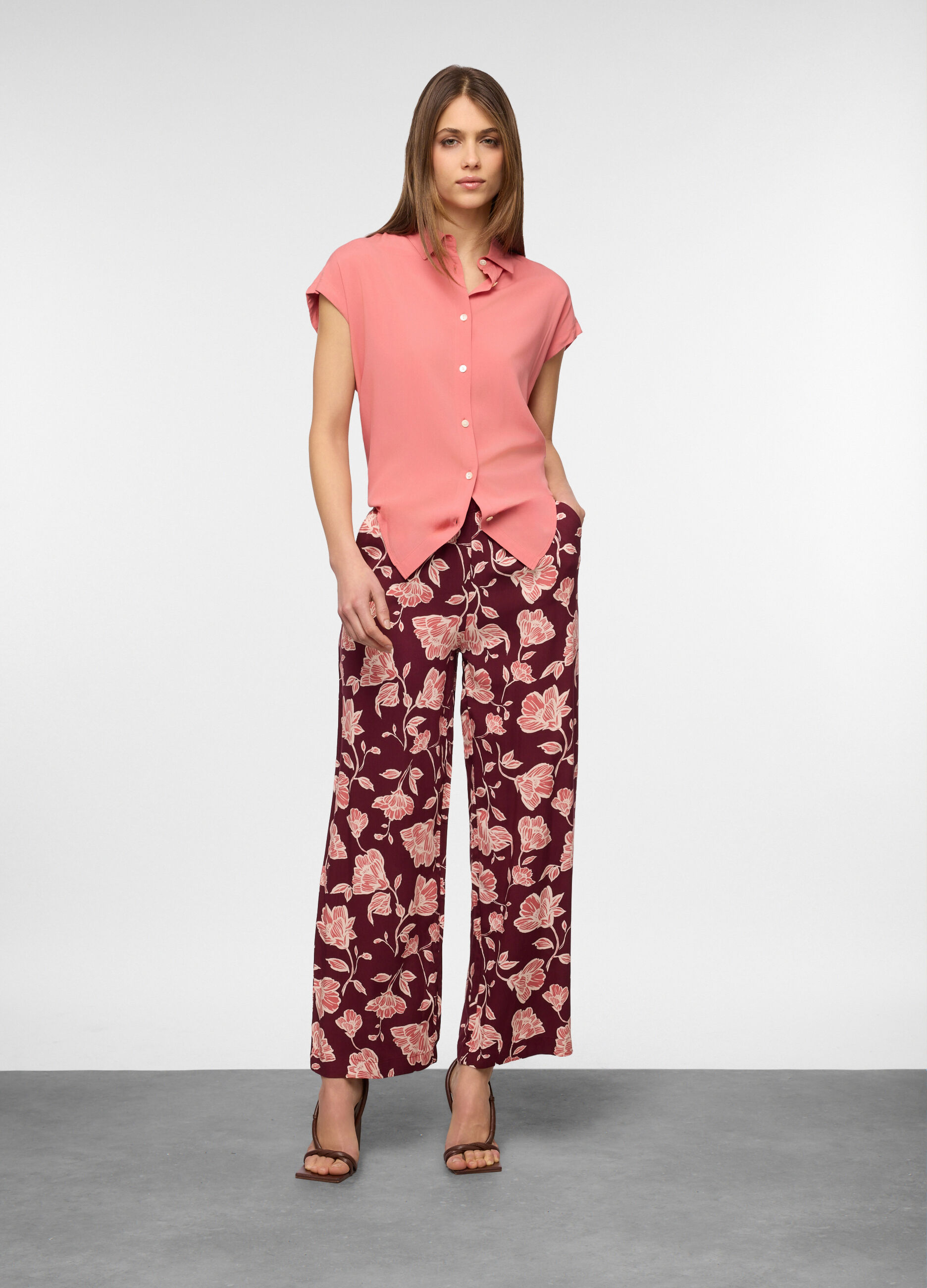 Pantaloni palazzo regular fit in pura viscosa donna_0