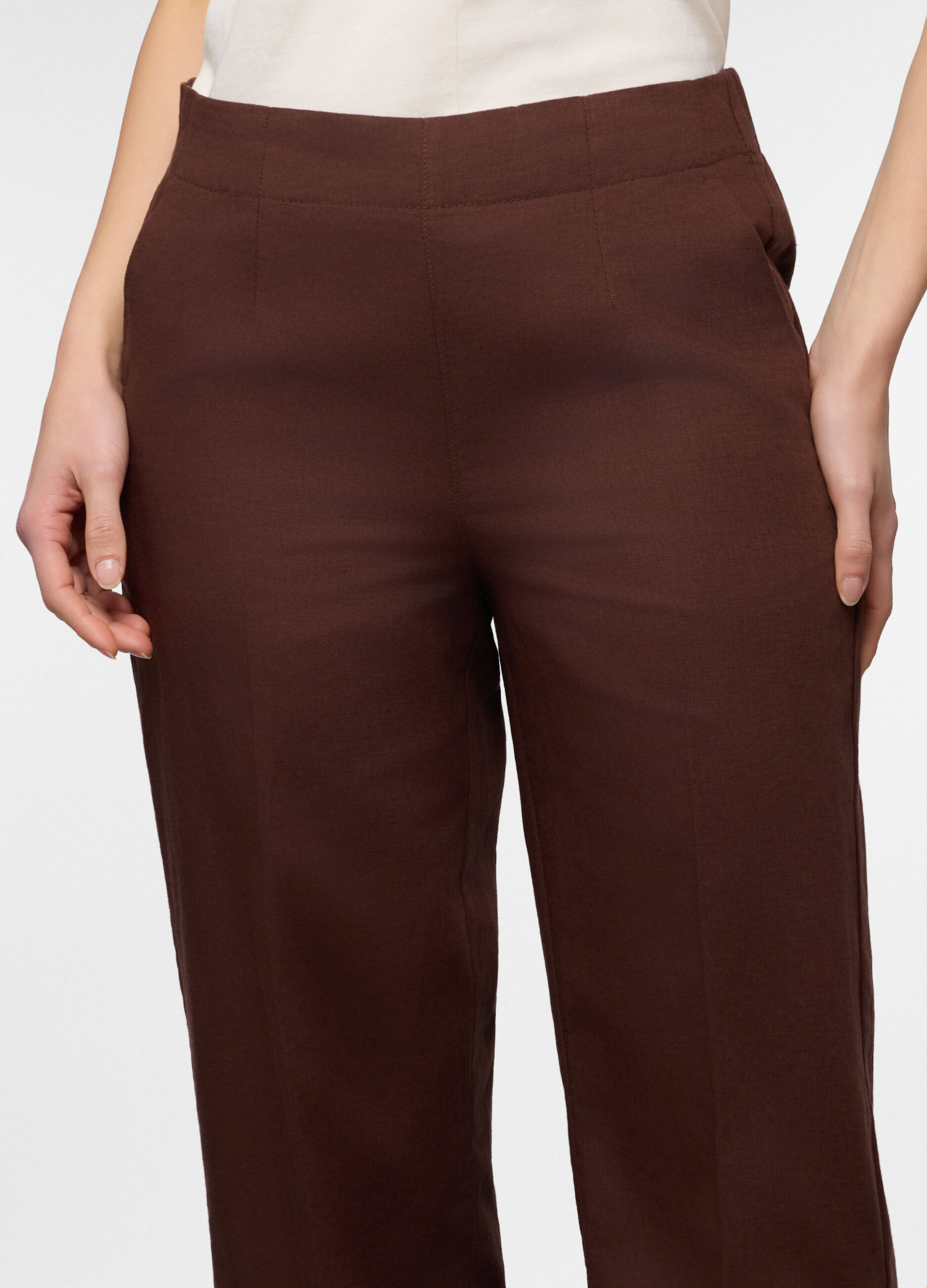 Pantaloni fit regular misto lino donna_2