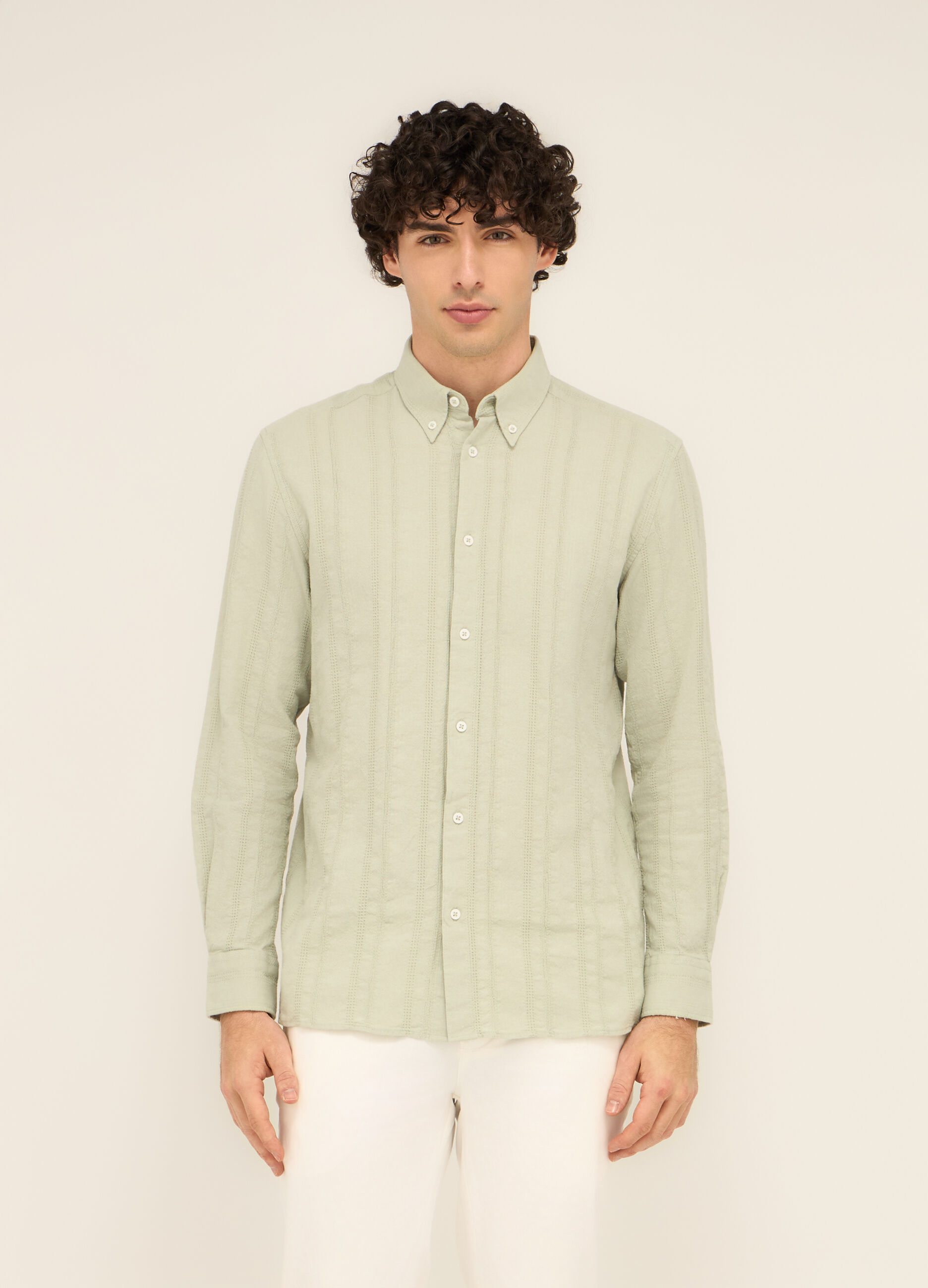 Camicia colletto button-down in cotone uomo_0