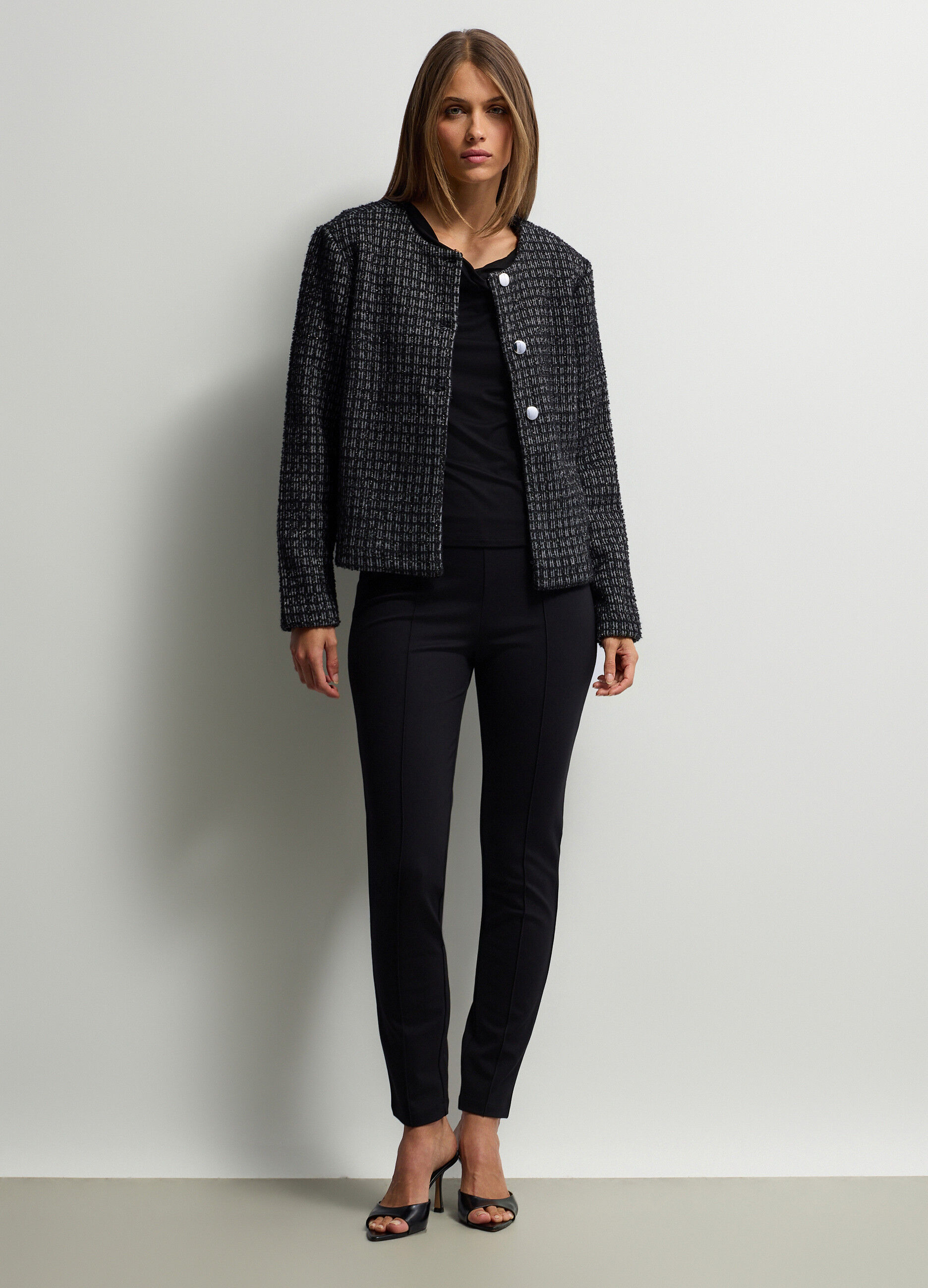 Giacca girocollo jacquard in tweed donna_0