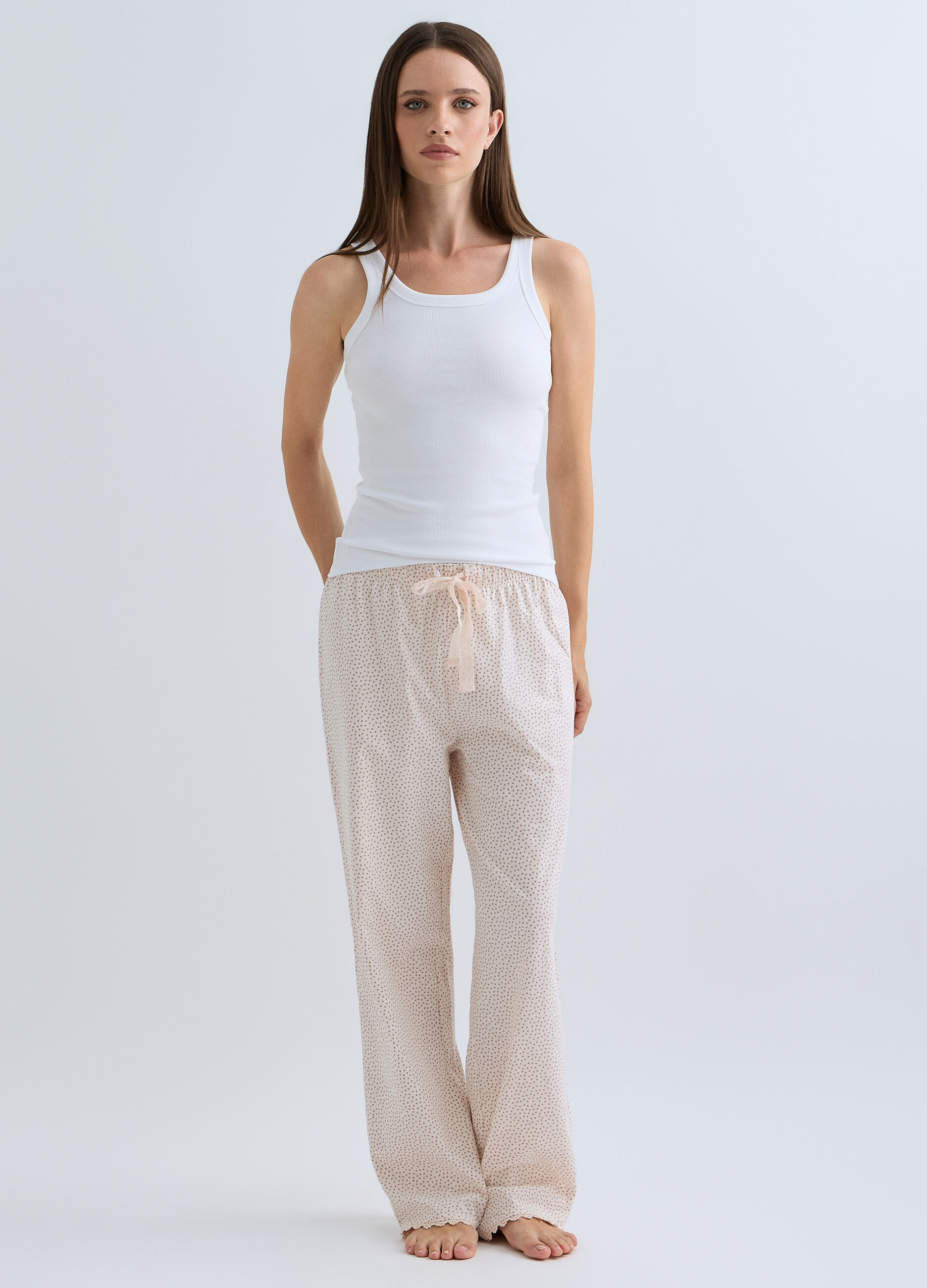 Pantaloni lunghi pigiama in jersey di puro cotone donna_0