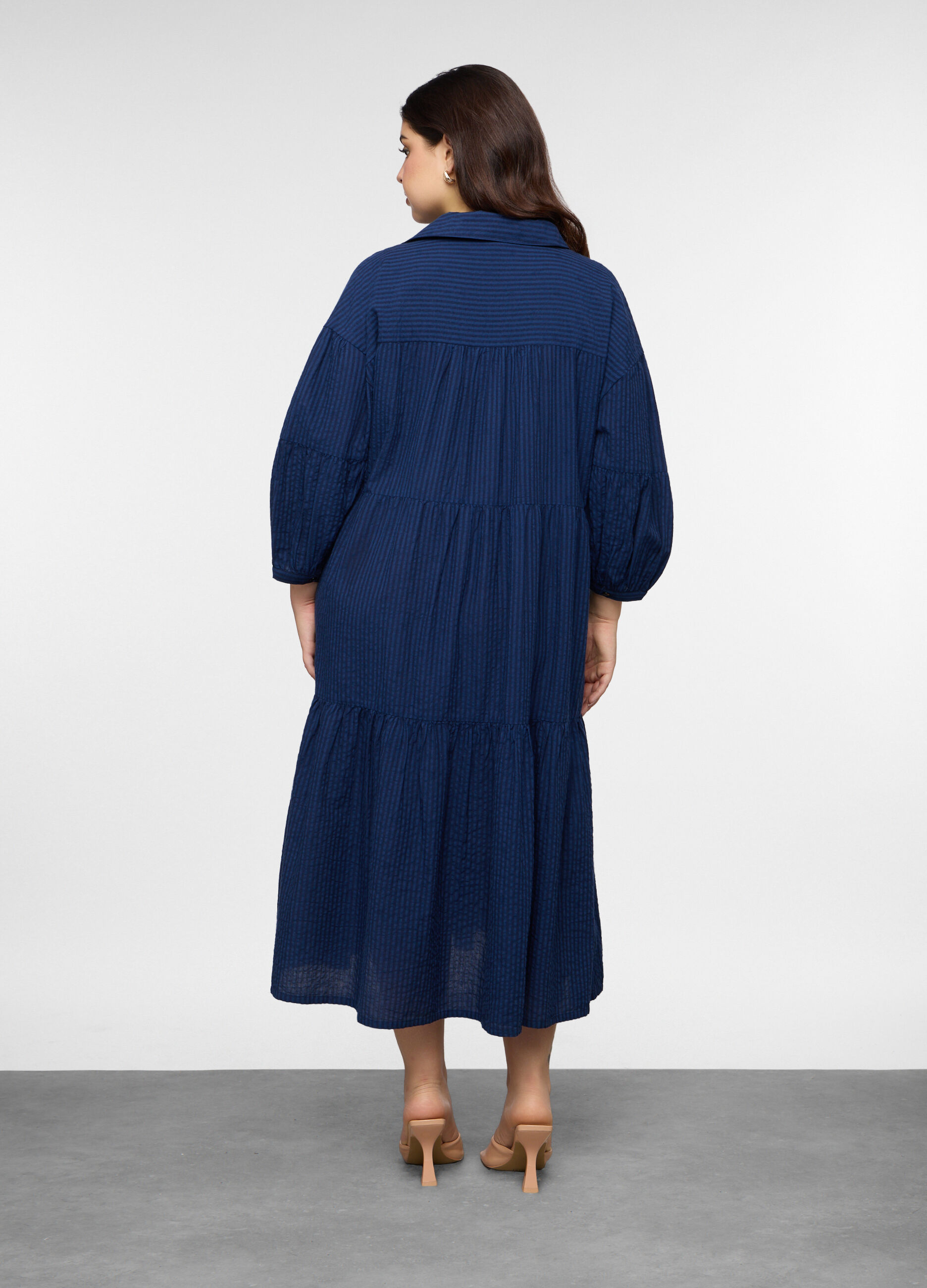 Abito lungo Fit Regular in puro cotone seersucker donna curvy_1