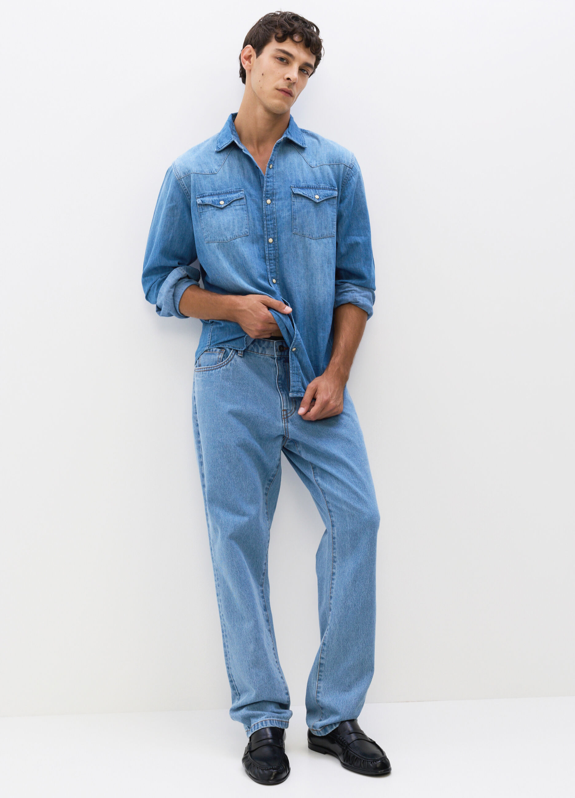 Jeans regular fit in denim cotone uomo_0