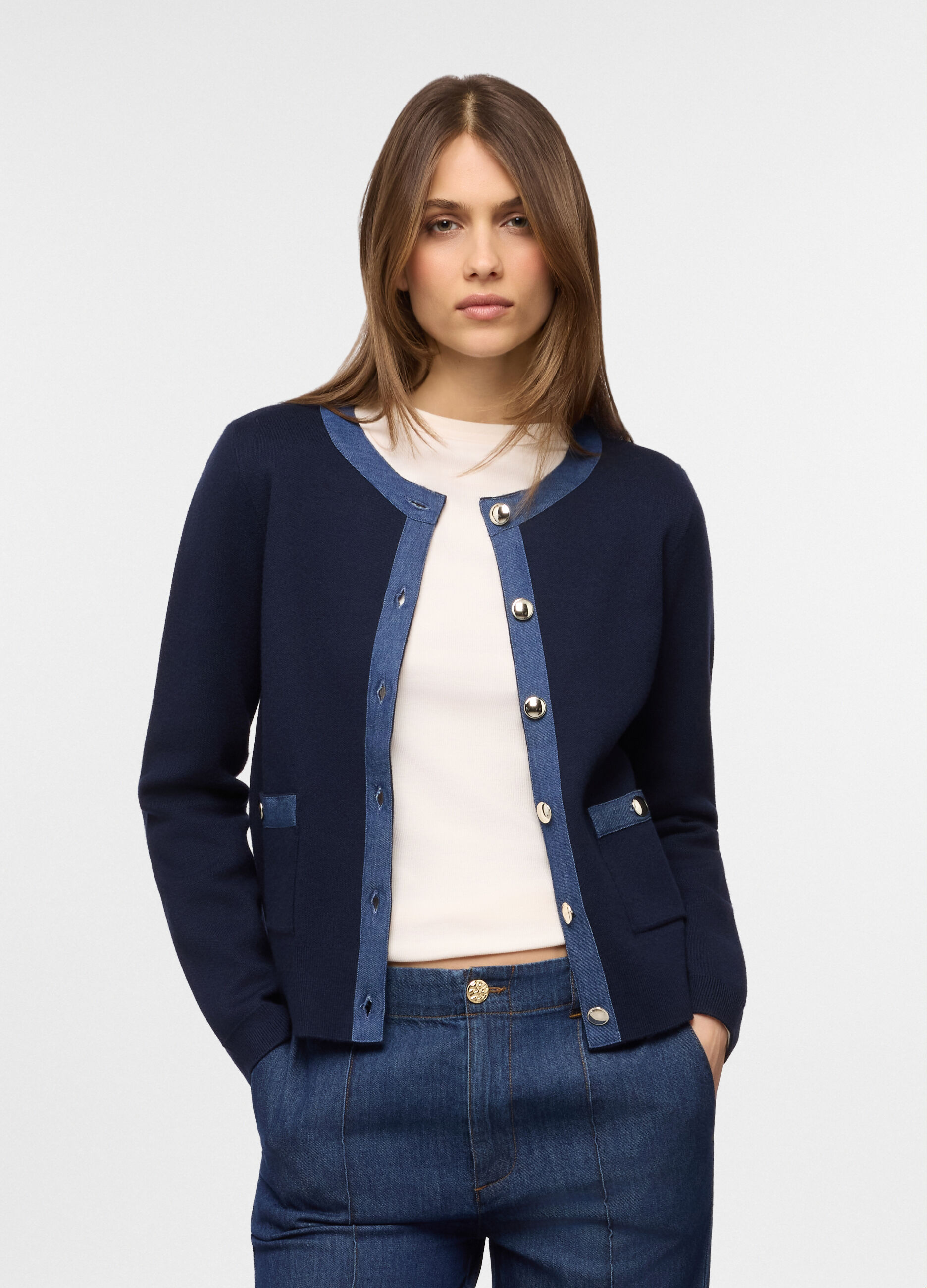 Cardigan girocollo misto viscosa donna_0