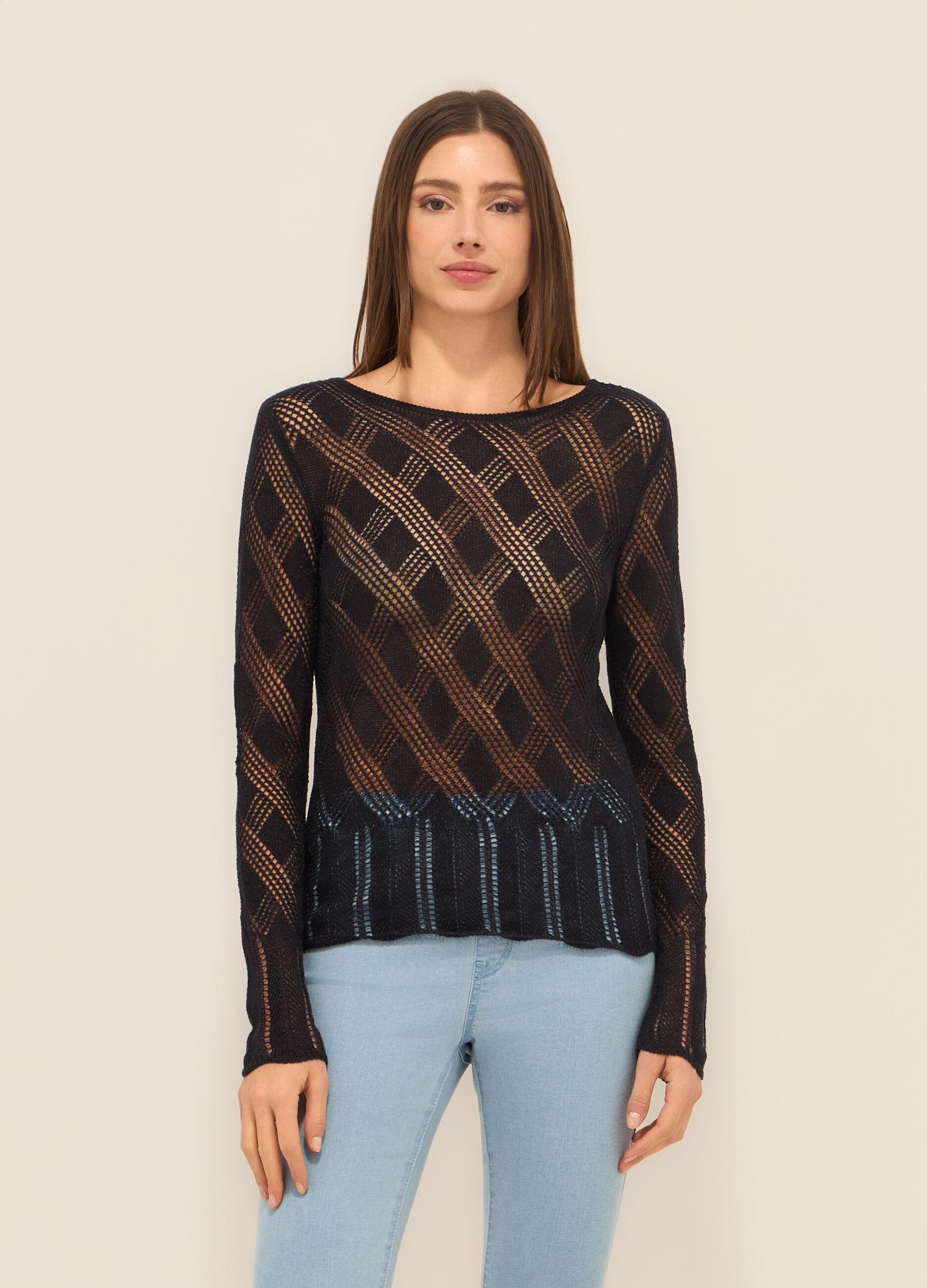 Tricot traforato in misto cotone donna_0