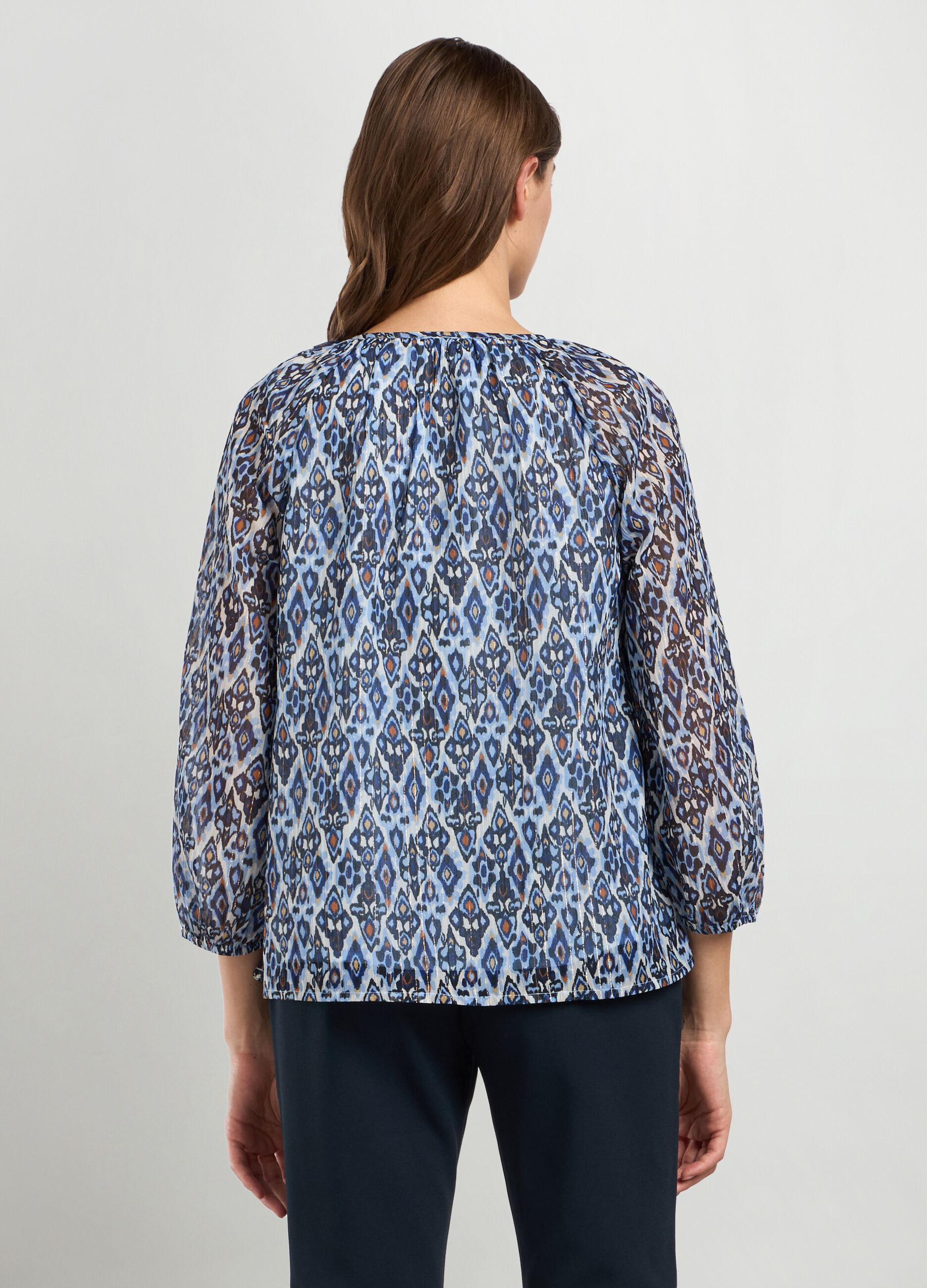Blusa chiffon con filo lurex e stampa donna_1