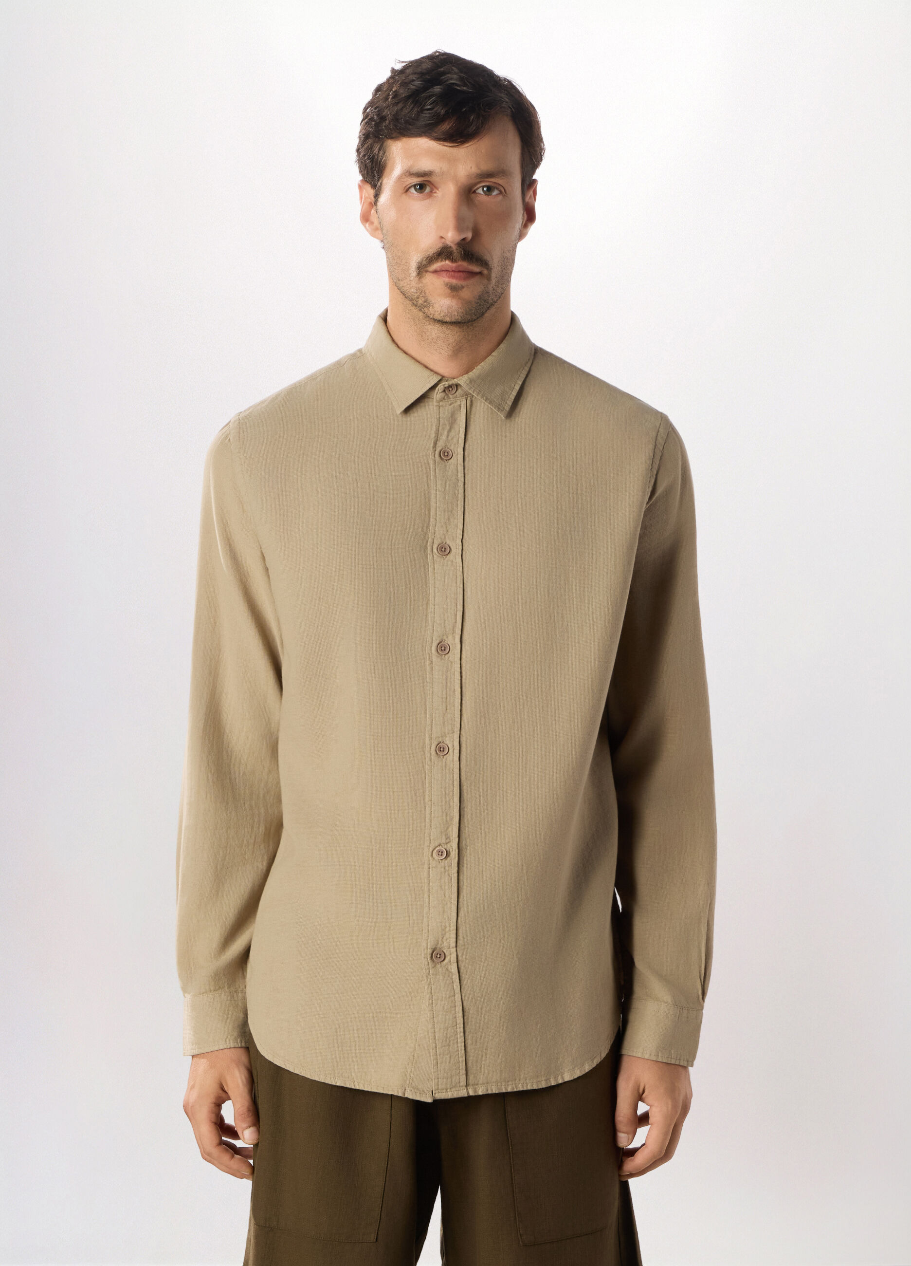 Camicia regular fit in garza di cotone uomo_0