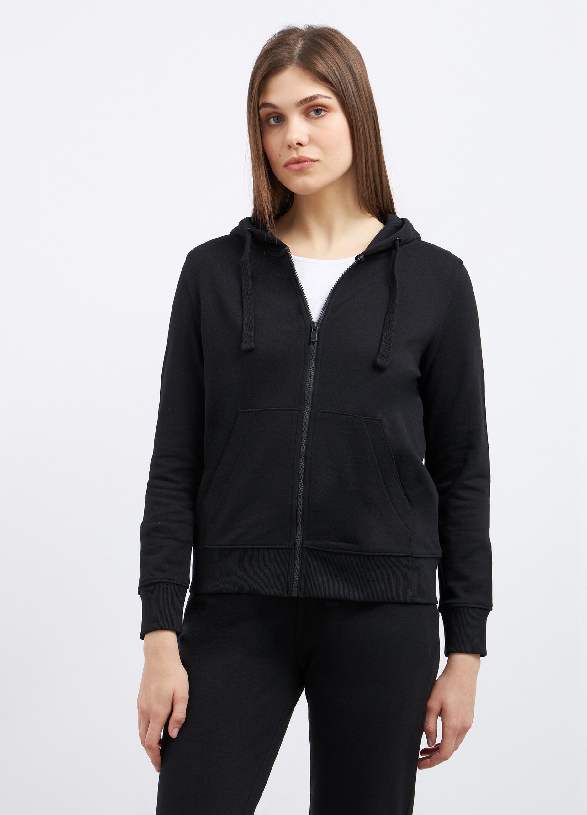 Felpa con cappuccio in misto cotone donna_0