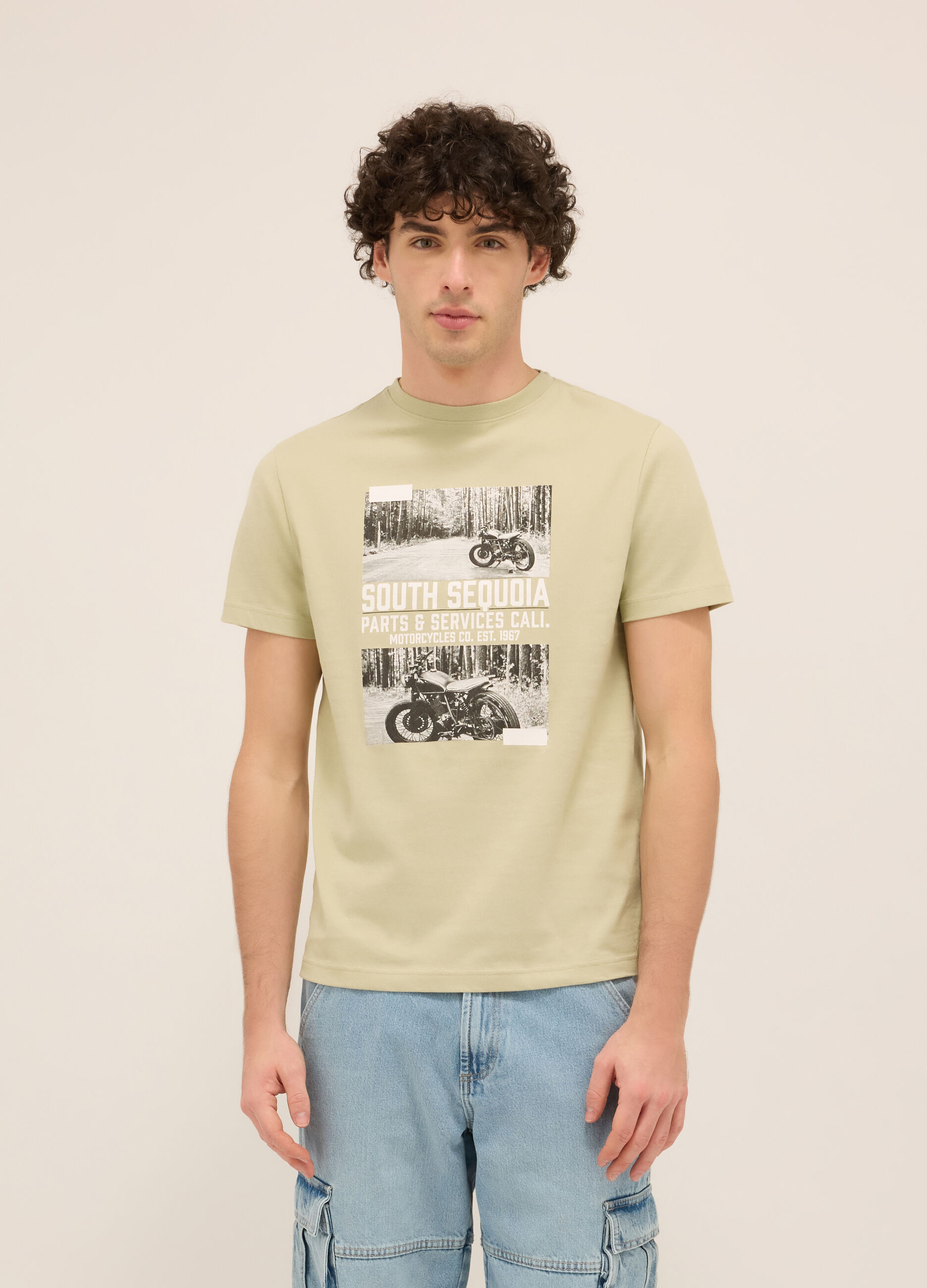 T-shirt girocollo in cotone con stampa uomo_0