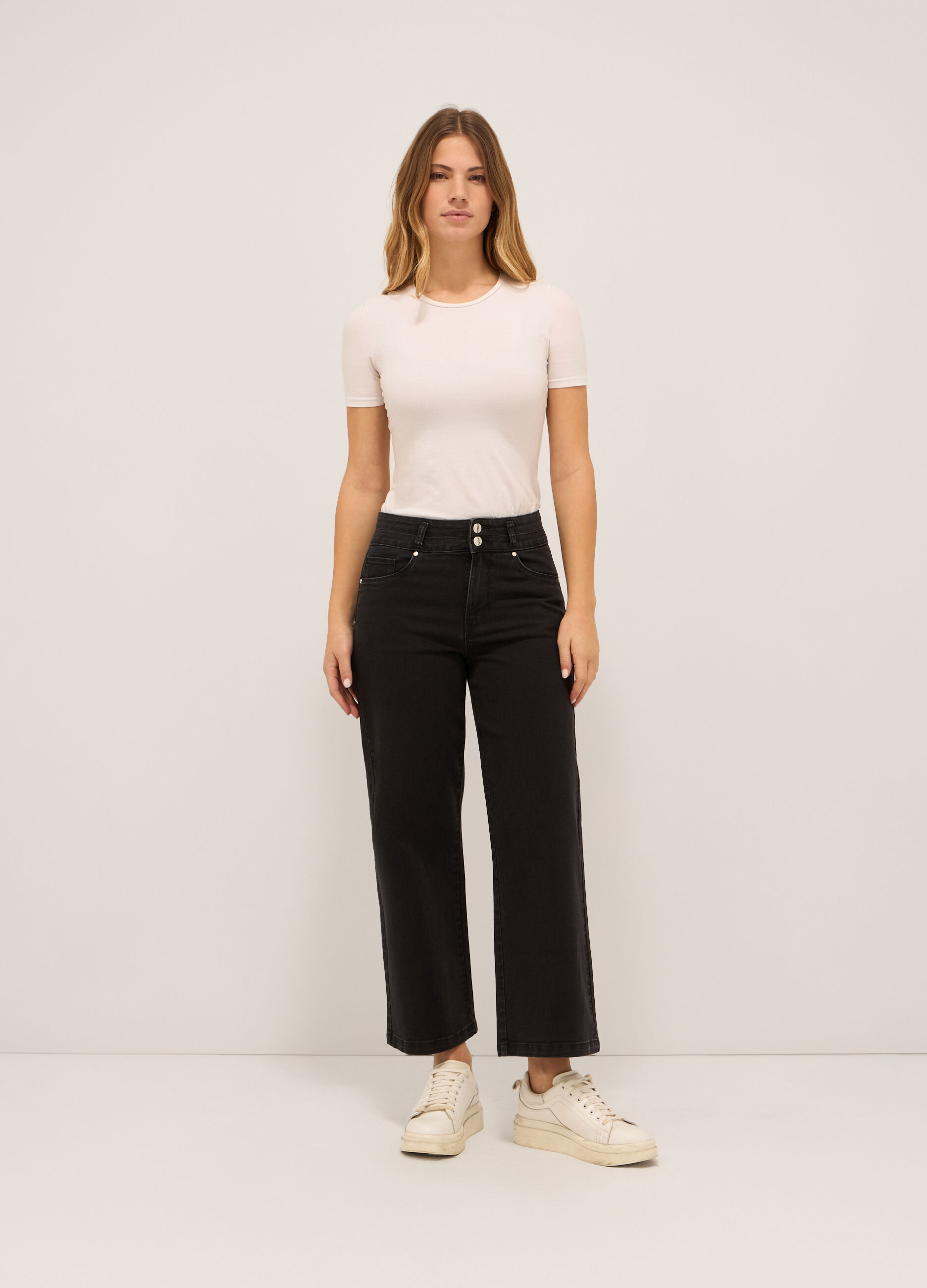 Pantaloni in denim stretch di misto cotone _0