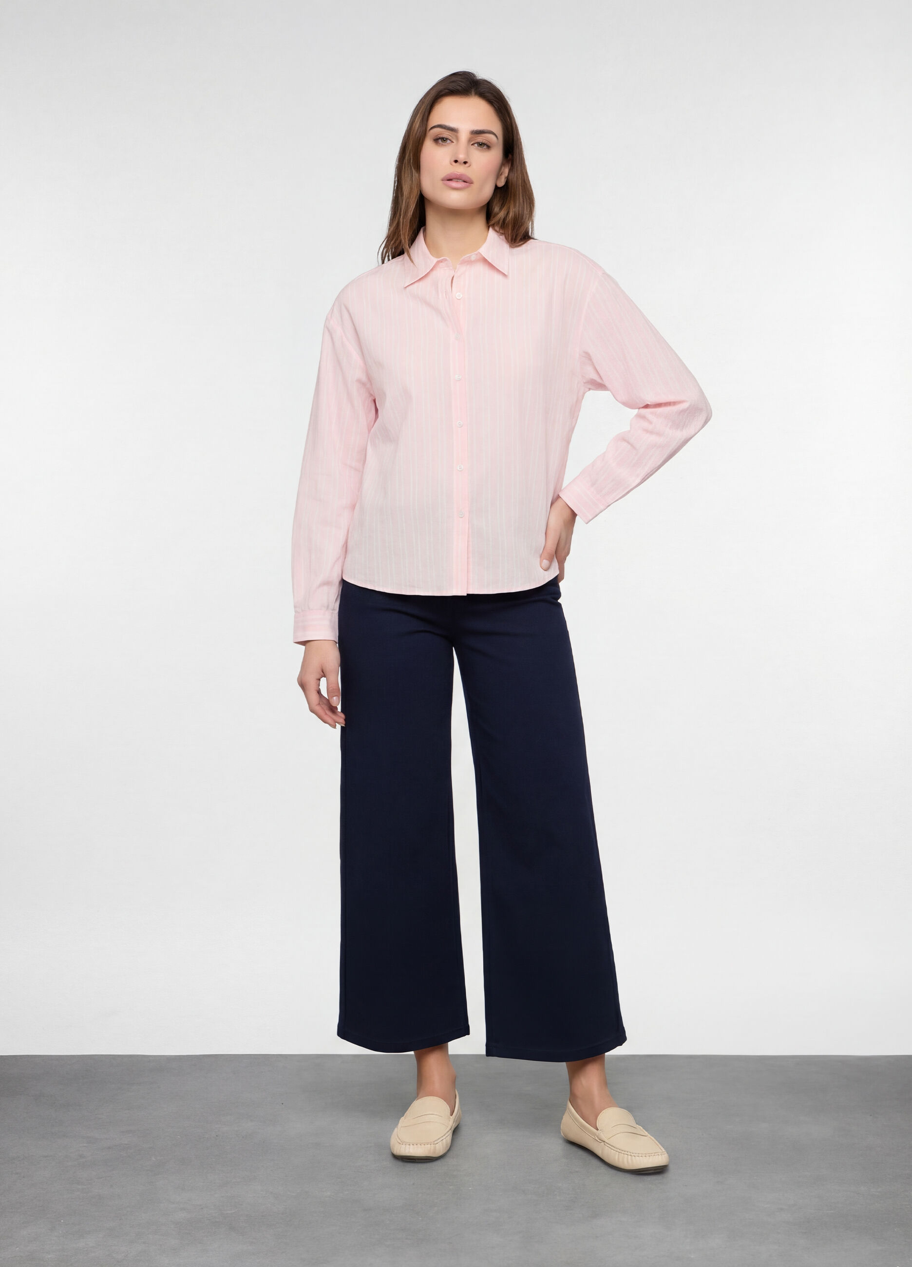 Pantaloni wide leg in twill stretch donna_0