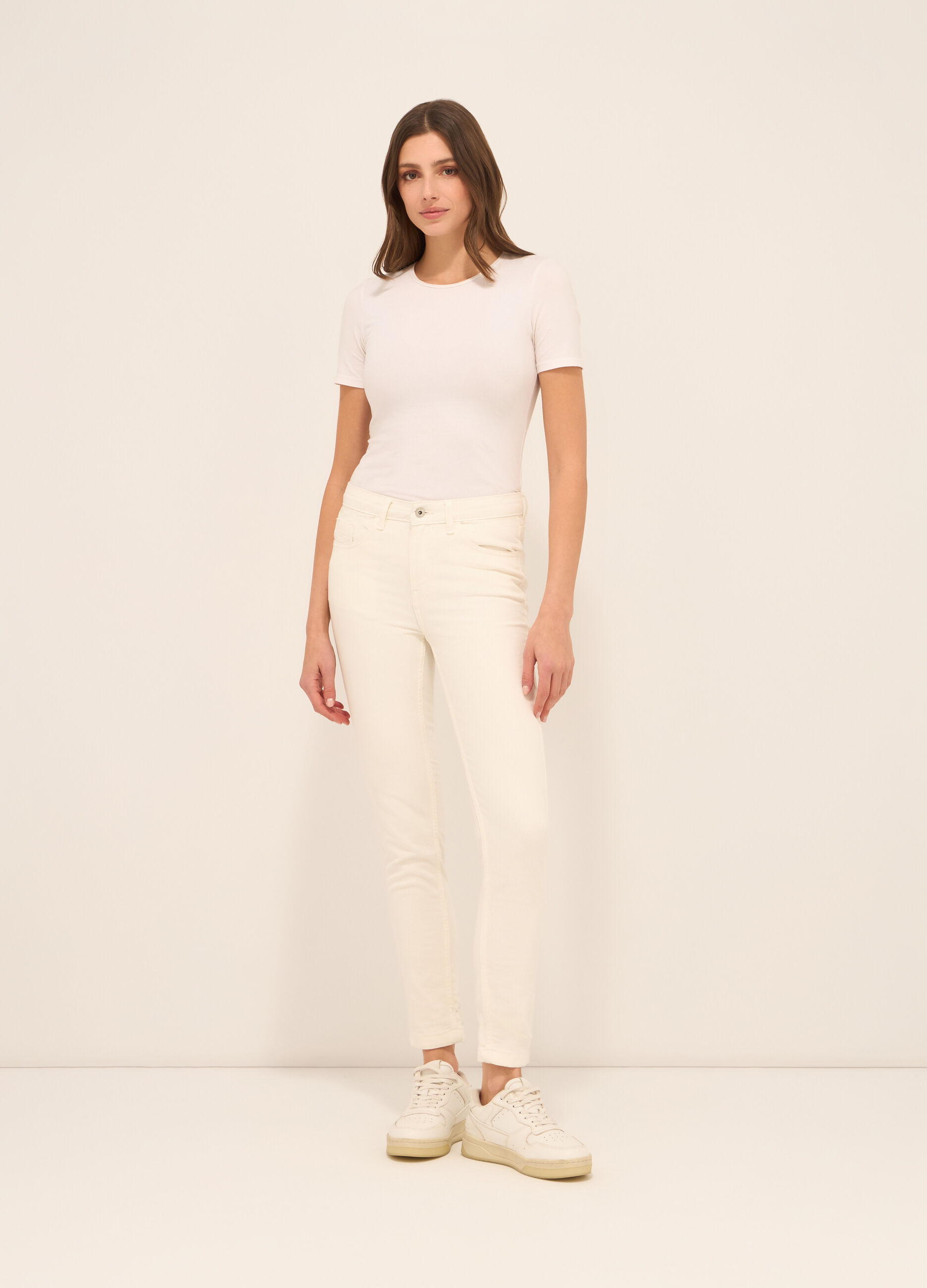 Pantaloni in stretch denim misto cotone donna_0