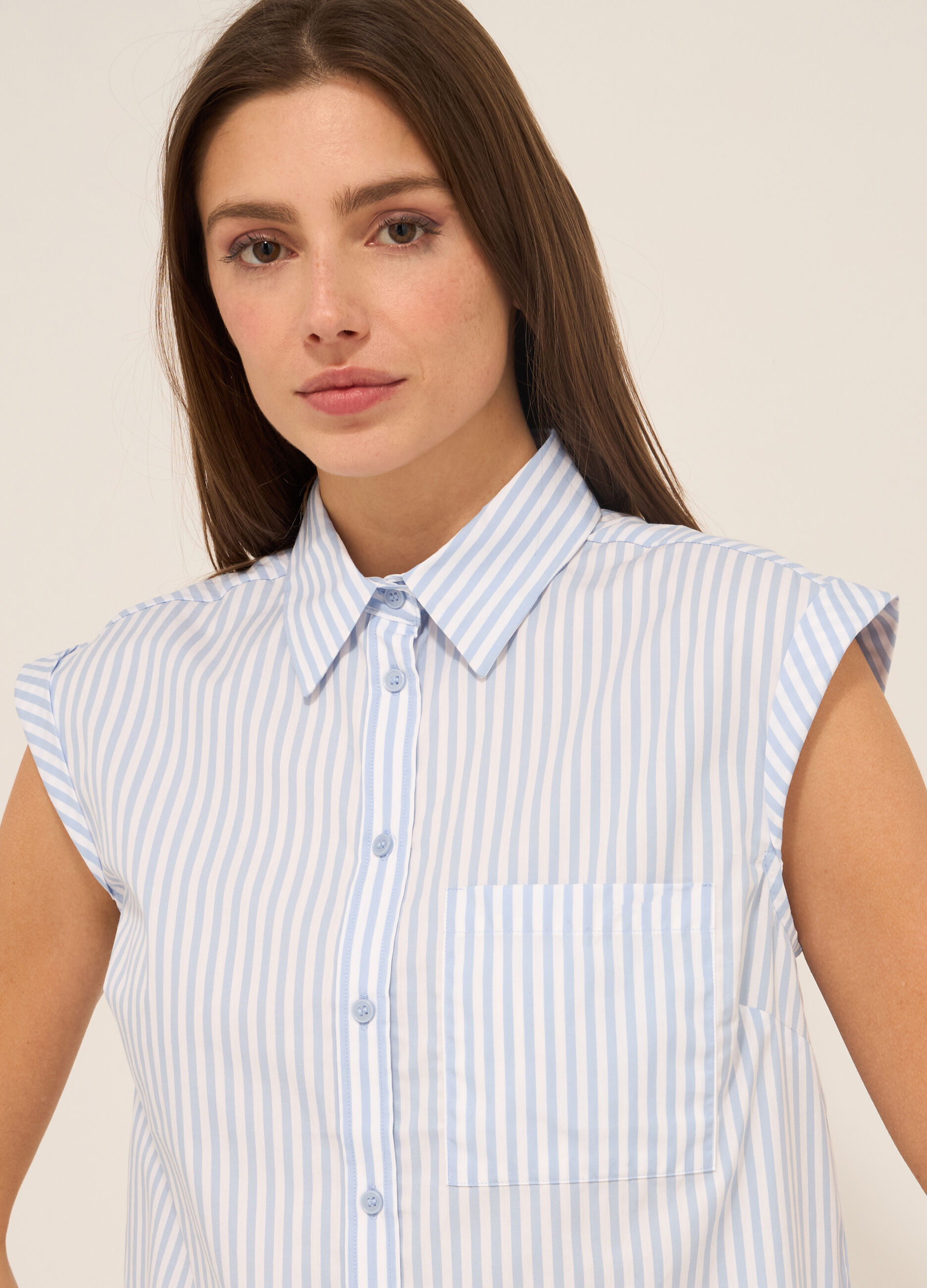 Camicia smanicata in popeline di puro cotone donna_2