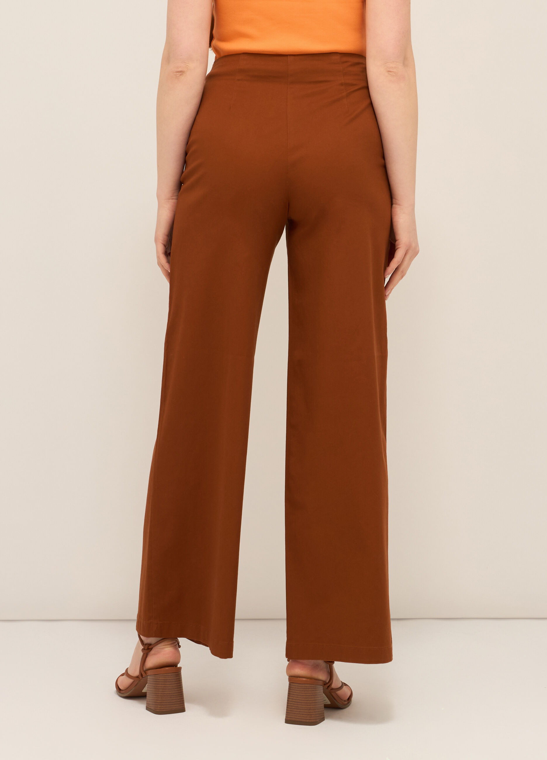 Pantaloni palazzo in cotone stretch donna_1