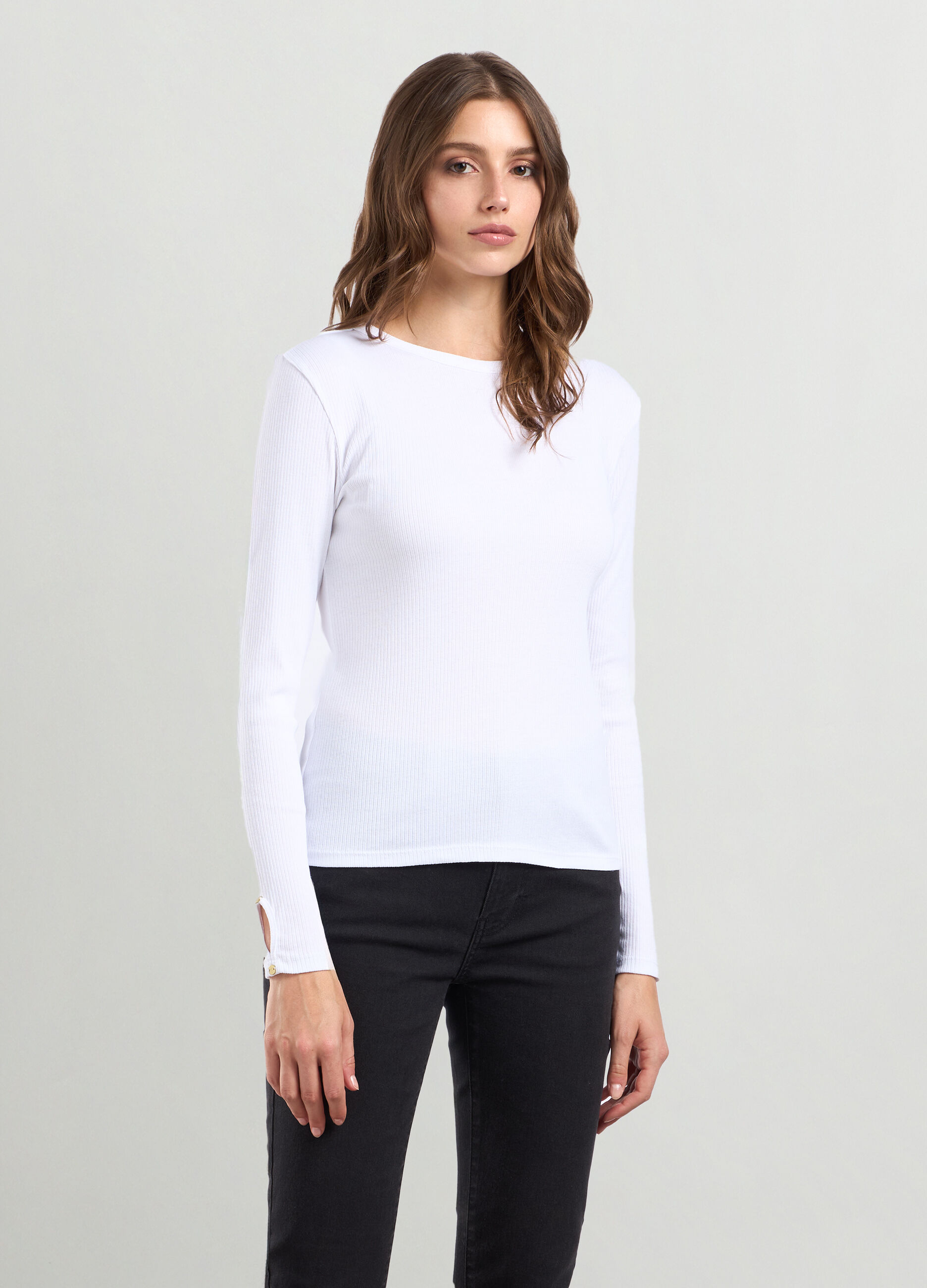 T-shirt in costina di puro cotone donna_0