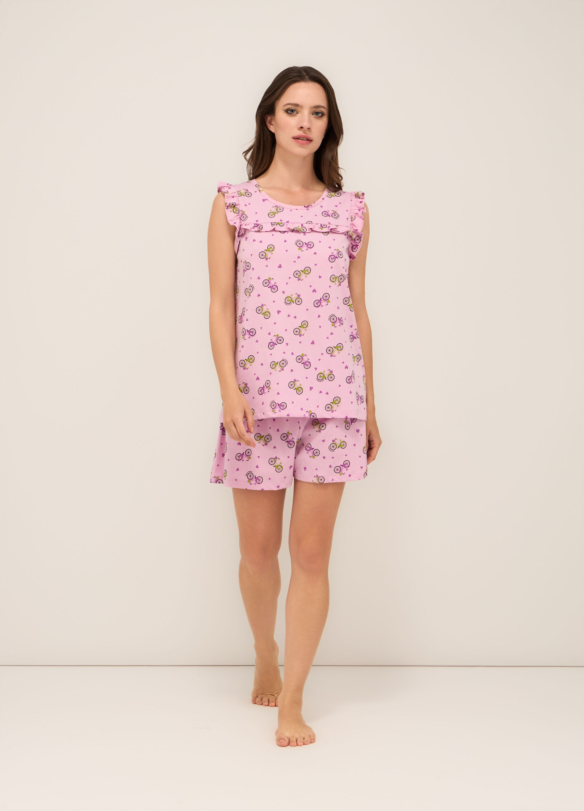 Set pigiama corto in jersey di puro cotone donna_0