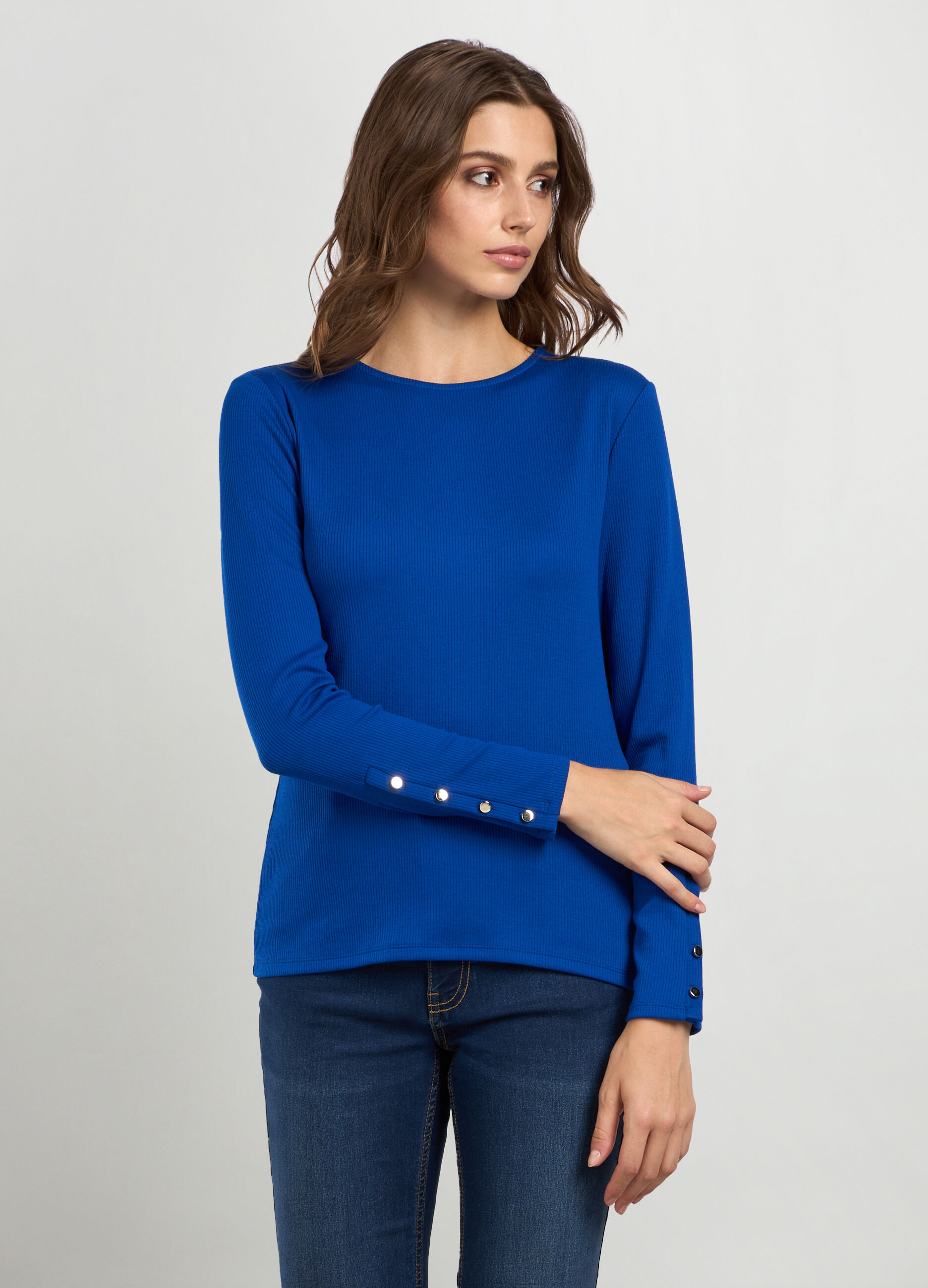 T-shirt in costina di misto viscosa stretch donna_0